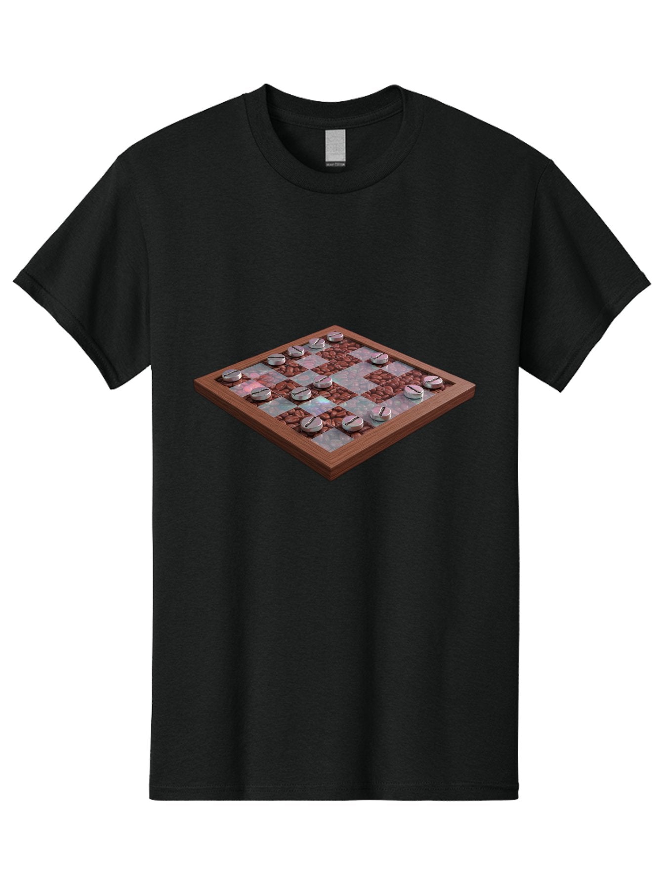 Checkerboard Men'S Graphic Tee, 100% Cotton, Comfortable Casual Summer Wear, Machine Washable, Checkers Game Board, Wooden Checkersboard, Strategy Game, Brown And Gray Checkerboard Pattern, Checkers Pieces, Game Night, Board Game, Baa282