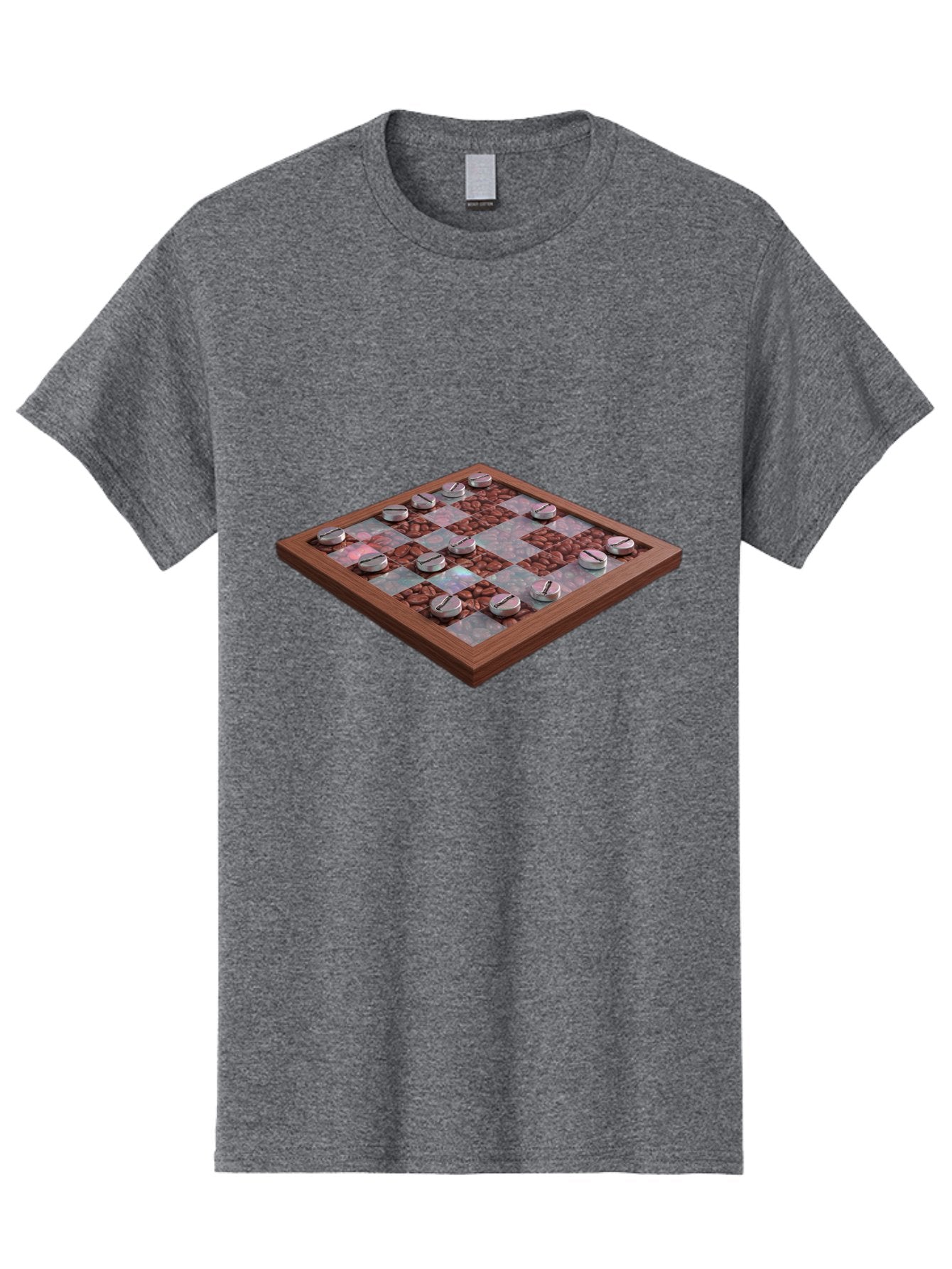 Checkerboard Men'S Graphic Tee, 100% Cotton, Comfortable Casual Summer Wear, Machine Washable, Checkers Game Board, Wooden Checkersboard, Strategy Game, Brown And Gray Checkerboard Pattern, Checkers Pieces, Game Night, Board Game, Baa282 12