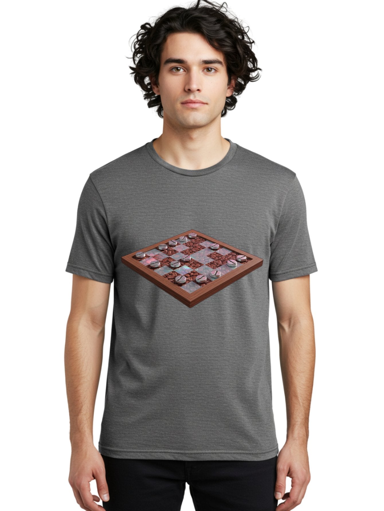 Checkerboard Men'S Graphic Tee, 100% Cotton, Comfortable Casual Summer Wear, Machine Washable, Checkers Game Board, Wooden Checkersboard, Strategy Game, Brown And Gray Checkerboard Pattern, Checkers Pieces, Game Night, Board Game, Baa282 28