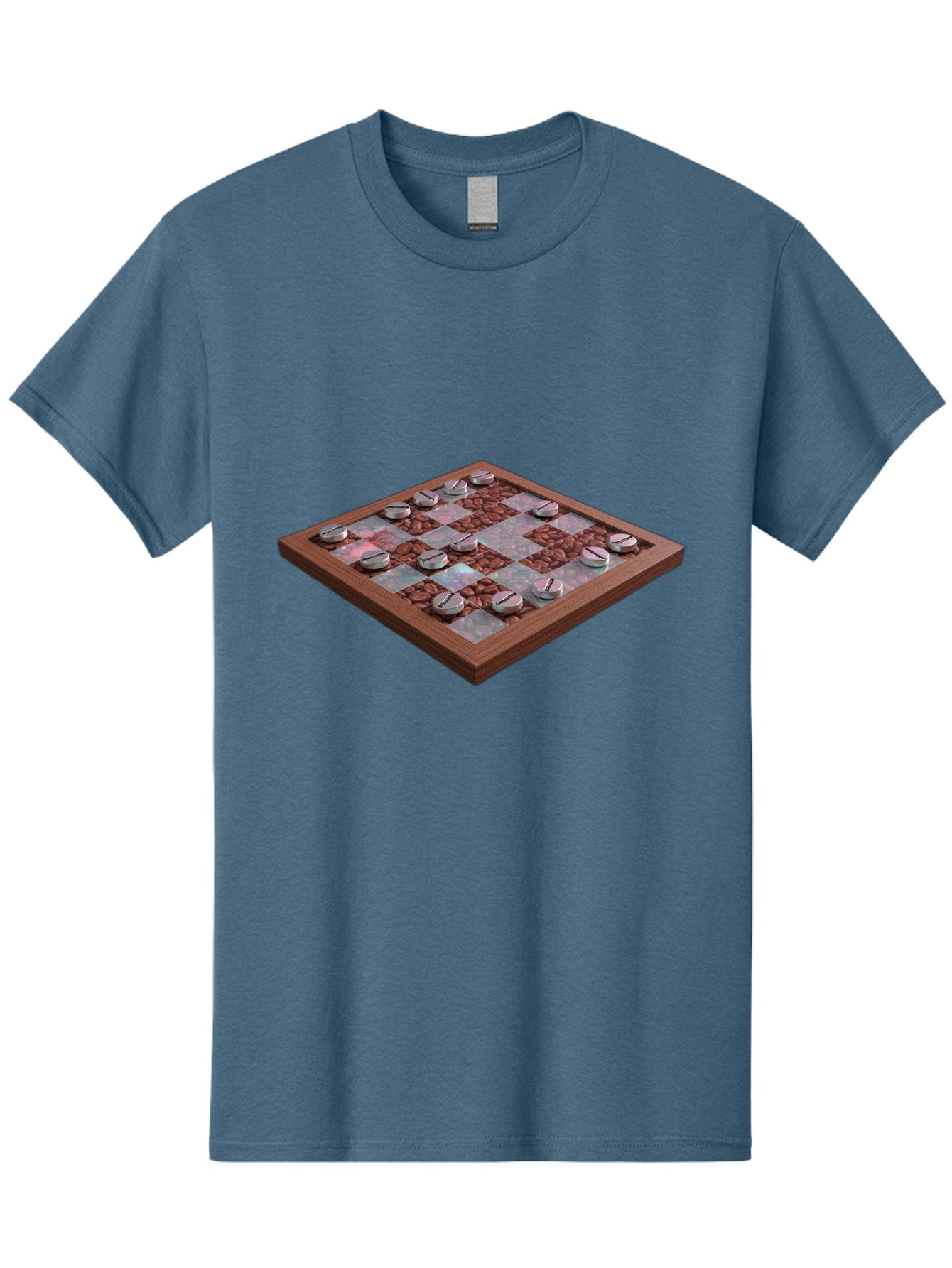 Checkerboard Men'S Graphic Tee, 100% Cotton, Comfortable Casual Summer Wear, Machine Washable, Checkers Game Board, Wooden Checkersboard, Strategy Game, Brown And Gray Checkerboard Pattern, Checkers Pieces, Game Night, Board Game, Baa282