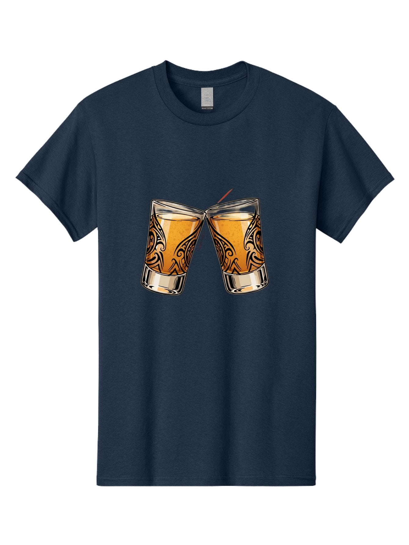 Cheers-2 Men'S Graphic Tee, 100% Cotton, Comfortable Casual Summer Wear, Machine Washable, Shot Glasses, Whiskey Glasses, Toasted Drinks, Cheers Moment, Social Gathering, Friendship Toast, Ornate Design, Glassware, Beverage, Celebratory Drink Baa284 5