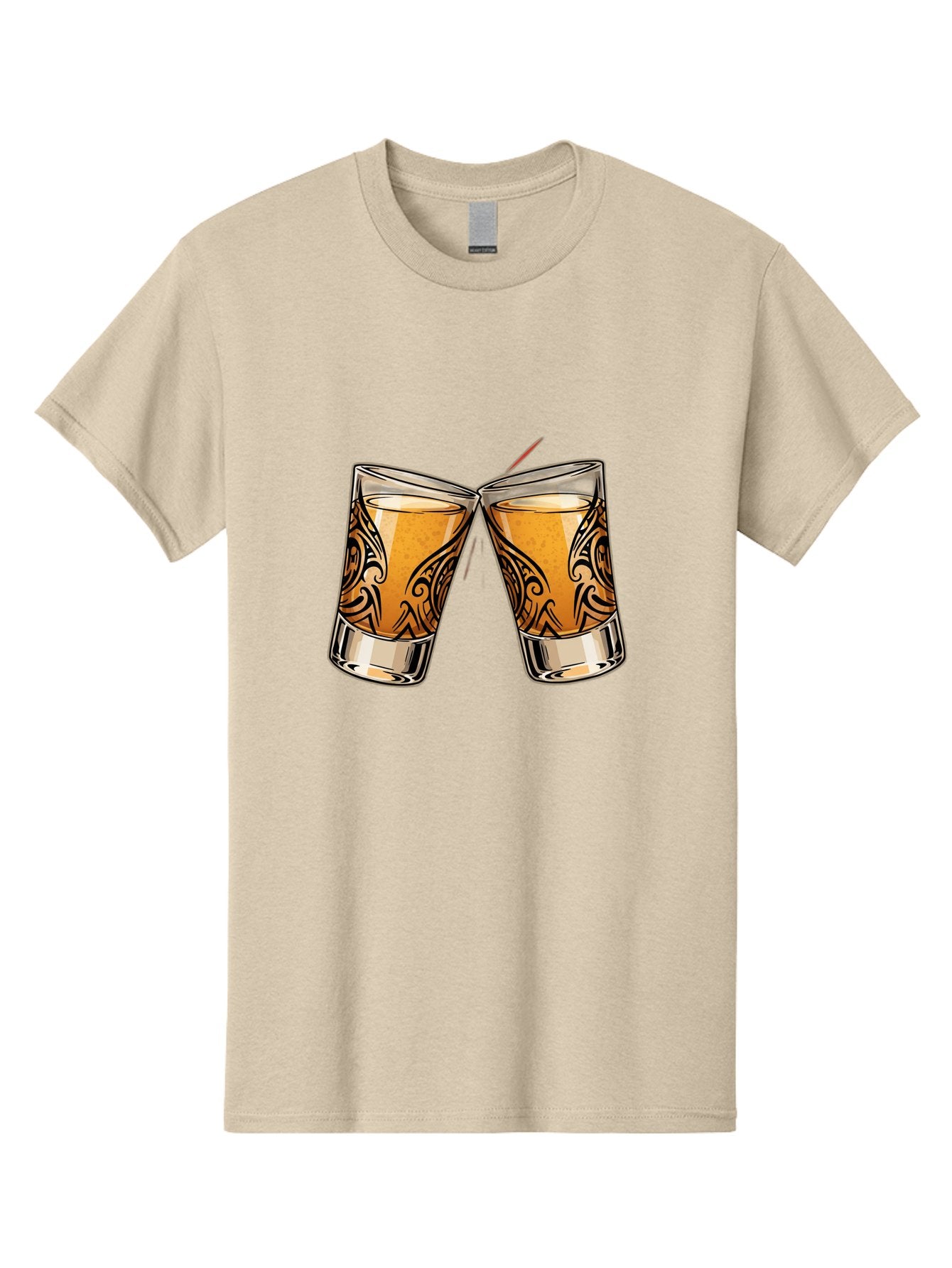 Cheers-2 Men'S Graphic Tee, 100% Cotton, Comfortable Casual Summer Wear, Machine Washable, Shot Glasses, Whiskey Glasses, Toasted Drinks, Cheers Moment, Social Gathering, Friendship Toast, Ornate Design, Glassware, Beverage, Celebratory Drink Baa284 7