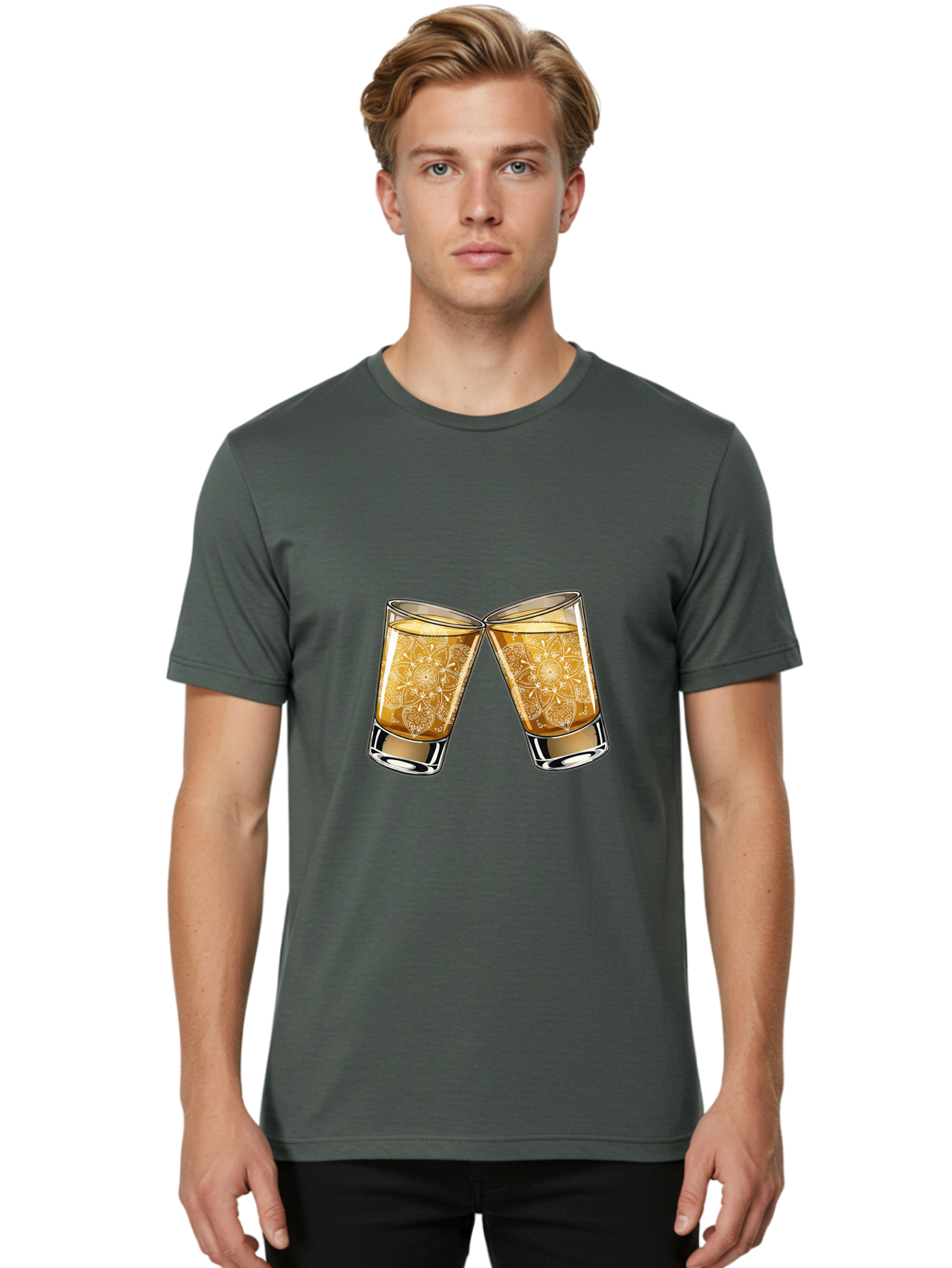 Cheers-4 Men'S Graphic Tee, 100% Cotton, Comfortable Casual Summer Wear, Machine Washable, Whiskey Glasses, Shot Glasses, Cheers Toast, Celebration Drink, Spirits, Luxury Glassware, Ornate Design, Festive Atmosphere, Party, Drink Together Baa286 22