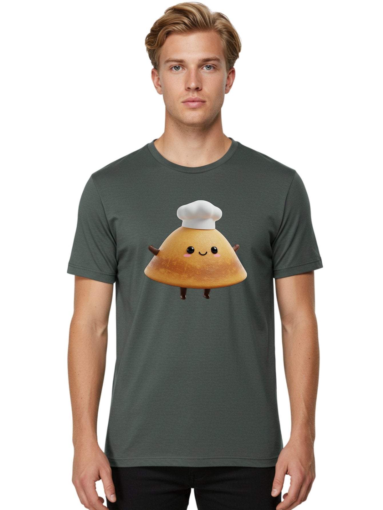 Chef-Hat-Mushroom Men'S Graphic Tee, 100% Cotton, Comfortable Casual Summer Wear, Machine Washable, Croissant Character, Chef Hat, Happy Face, Pink Blush, Smiling Mouth, Cute Pastry, Bakery Illustration, Cartoon Food, Animated Treat, Baa290 23