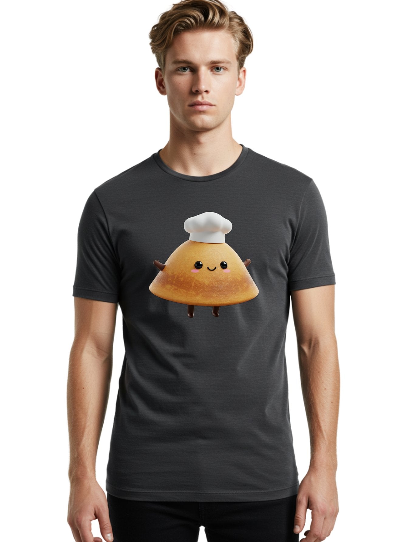 Chef-Hat-Mushroom Men'S Graphic Tee, 100% Cotton, Comfortable Casual Summer Wear, Machine Washable, Croissant Character, Chef Hat, Happy Face, Pink Blush, Smiling Mouth, Cute Pastry, Bakery Illustration, Cartoon Food, Animated Treat, Baa290 21