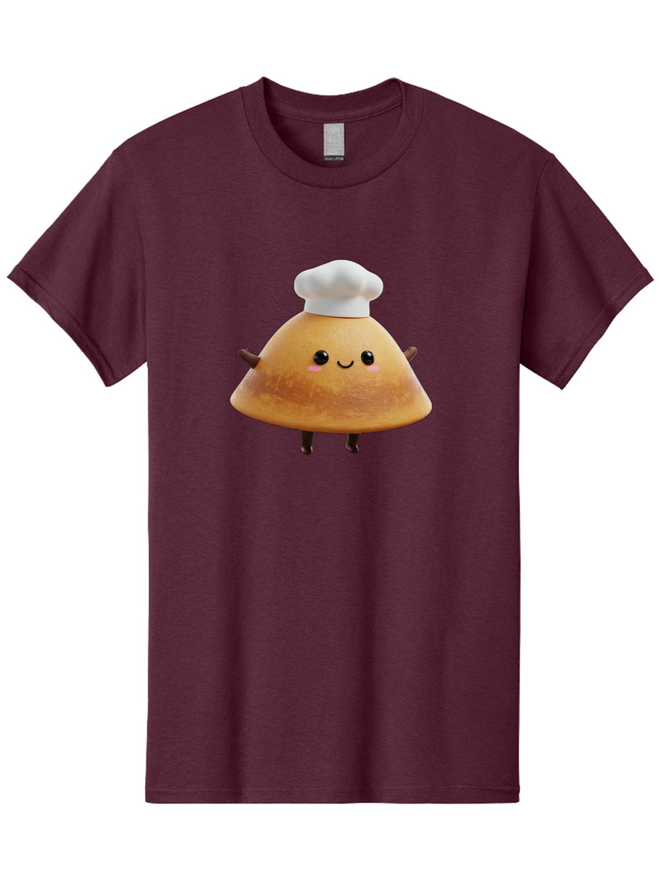Chef-Hat-Mushroom Men'S Graphic Tee, 100% Cotton, Comfortable Casual Summer Wear, Machine Washable, Croissant Character, Chef Hat, Happy Face, Pink Blush, Smiling Mouth, Cute Pastry, Bakery Illustration, Cartoon Food, Animated Treat, Baa290 4