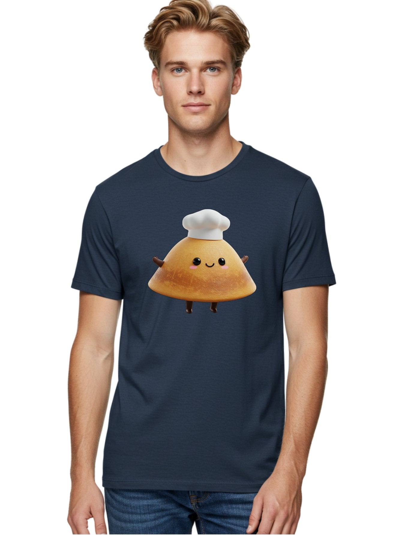 Chef-Hat-Mushroom Men'S Graphic Tee, 100% Cotton, Comfortable Casual Summer Wear, Machine Washable, Croissant Character, Chef Hat, Happy Face, Pink Blush, Smiling Mouth, Cute Pastry, Bakery Illustration, Cartoon Food, Animated Treat, Baa290 27