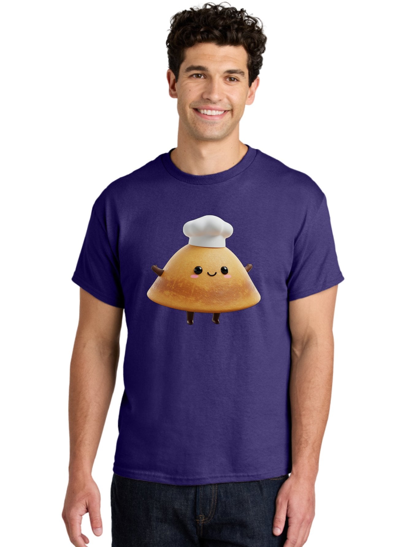 Chef-Hat-Mushroom Men'S Graphic Tee, 100% Cotton, Comfortable Casual Summer Wear, Machine Washable, Croissant Character, Chef Hat, Happy Face, Pink Blush, Smiling Mouth, Cute Pastry, Bakery Illustration, Cartoon Food, Animated Treat, Baa290 17