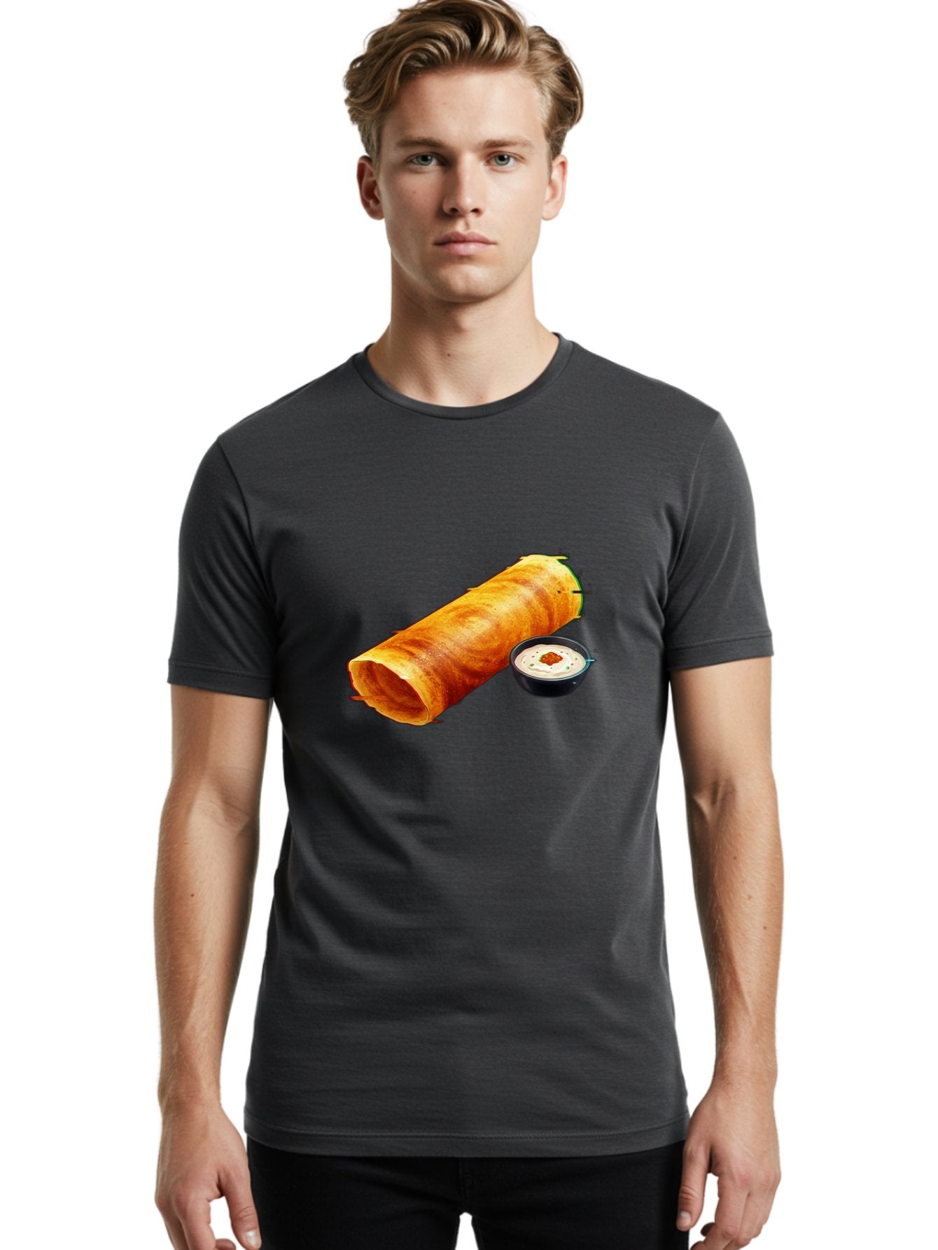 Chicken-Roll Men'S Graphic Tee, 100% Cotton, Comfortable Casual Summer Wear, Machine Washable, Masala Dosa, South Indian Cuisine, Dosa With Chutney, Indian Breakfast, Street Food, Traditional Recipe, Dosa Roll, Chutney Bowl, Crispy Dosa, Baa291 23