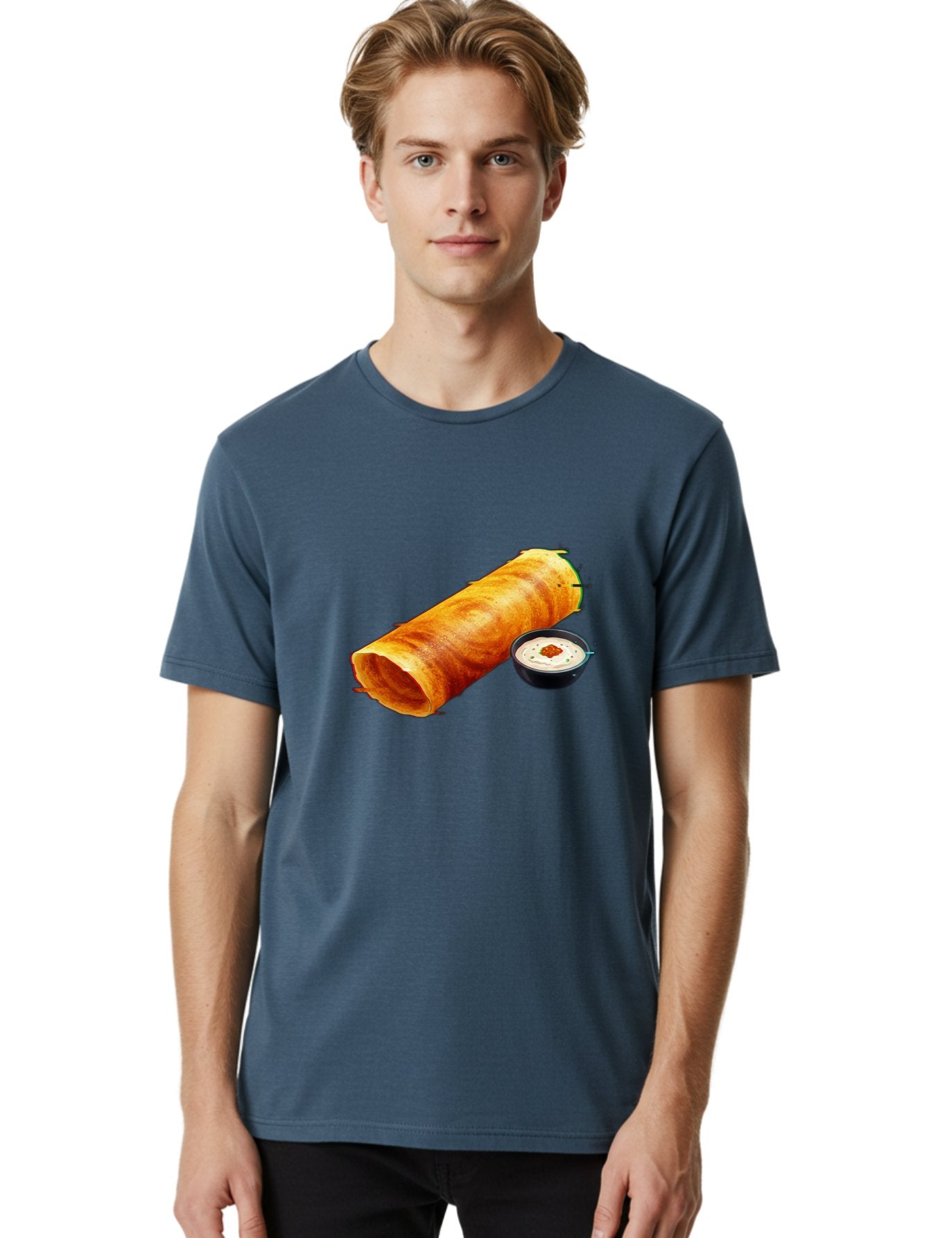 Chicken-Roll Men'S Graphic Tee, 100% Cotton, Comfortable Casual Summer Wear, Machine Washable, Masala Dosa, South Indian Cuisine, Dosa With Chutney, Indian Breakfast, Street Food, Traditional Recipe, Dosa Roll, Chutney Bowl, Crispy Dosa, Baa291 16