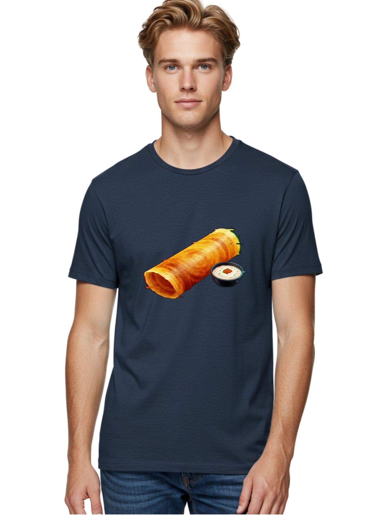 Chicken-Roll Men'S Graphic Tee, 100% Cotton, Comfortable Casual Summer Wear, Machine Washable, Masala Dosa, South Indian Cuisine, Dosa With Chutney, Indian Breakfast, Street Food, Traditional Recipe, Dosa Roll, Chutney Bowl, Crispy Dosa, Baa291 29