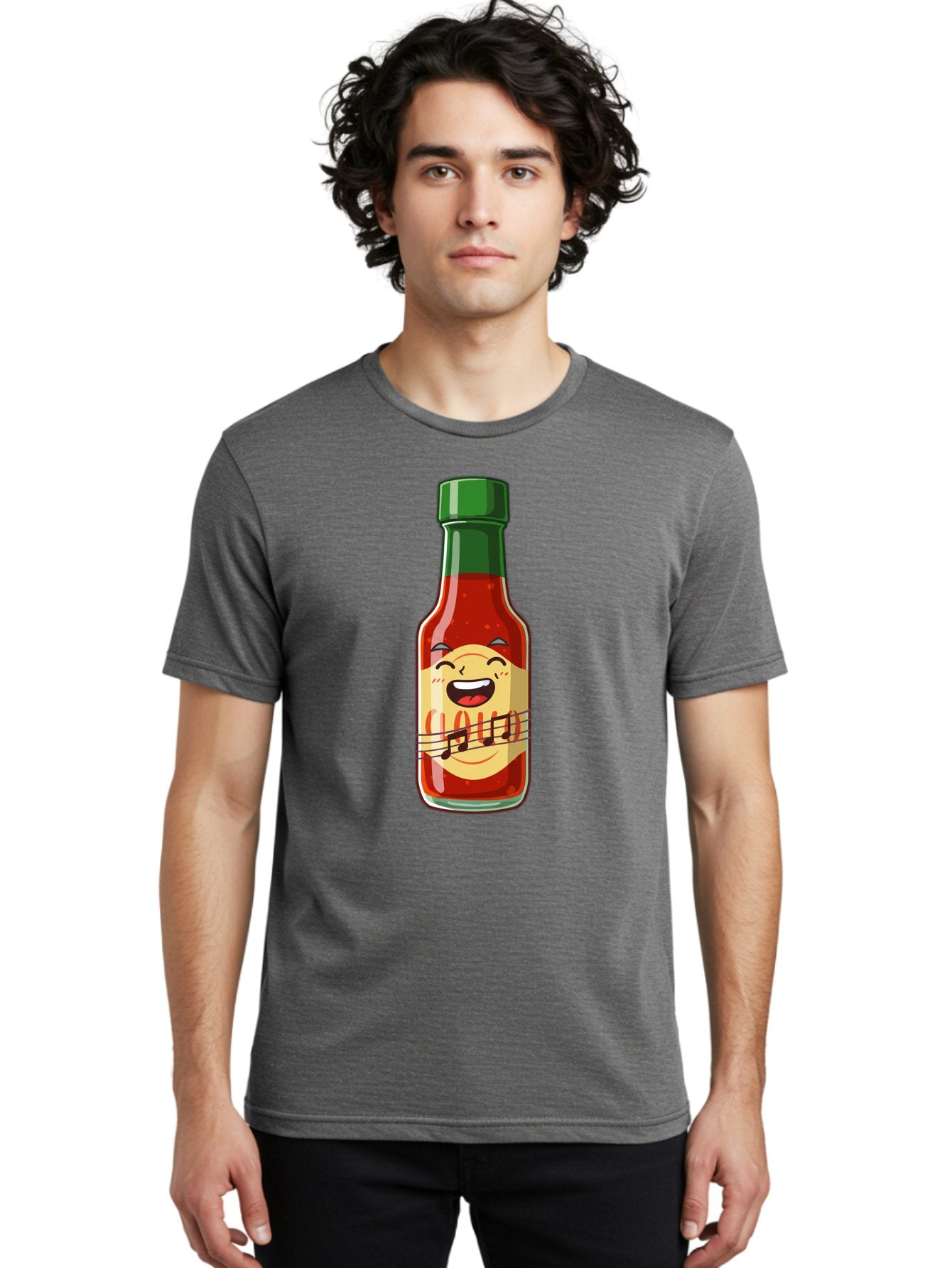 Chili-Sauce-Bottle Men'S Graphic Tee, 100% Cotton, Comfortable Casual Summer Wear, Machine Washable, Hot Sauce Bottle, Spicy Condiment, Cartoon Character, Laughing Face, Tabasco Sauce, Flavorful Food, Hot Pepper Sauce, Culinary Delight Baa292 22
