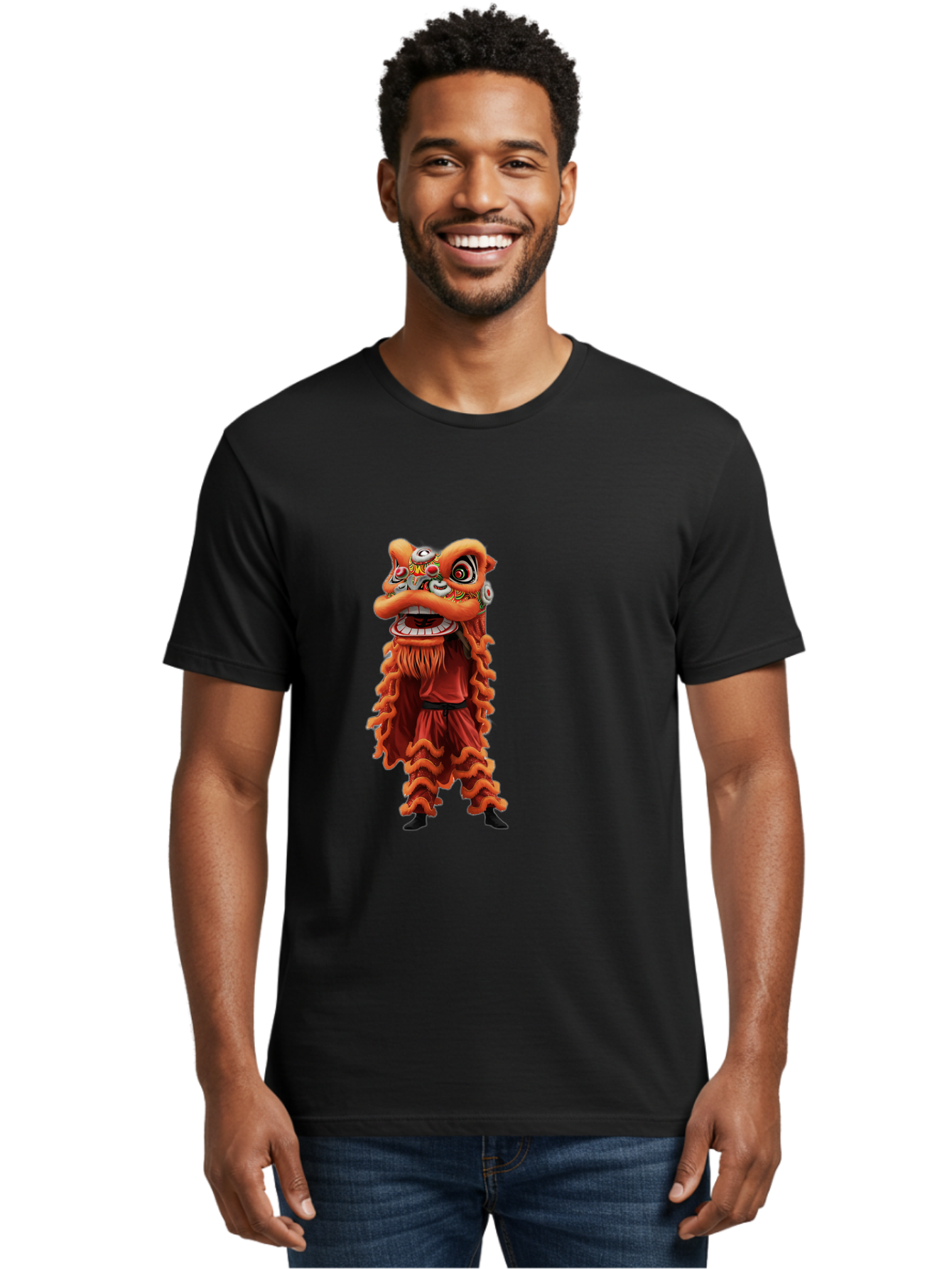 Chinese-Lion-Dance-Costume Men'S Graphic Tee, 100% Cotton, Comfortable Casual Summer Wear, Machine Washable, Chinese Lion Dance, Traditional Costume, Cultural Heritage, Mythical Creature, Vibrant Colors, Lively Performance, Intricate Design, Baa294 30