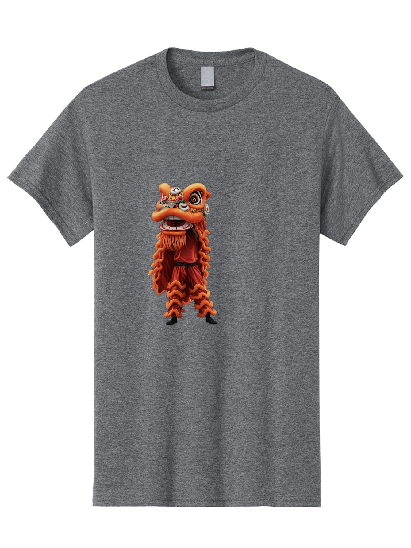 Chinese-Lion-Dance-Costume Men'S Graphic Tee, 100% Cotton, Comfortable Casual Summer Wear, Machine Washable, Chinese Lion Dance, Traditional Costume, Cultural Heritage, Mythical Creature, Vibrant Colors, Lively Performance, Intricate Design, Baa294 14