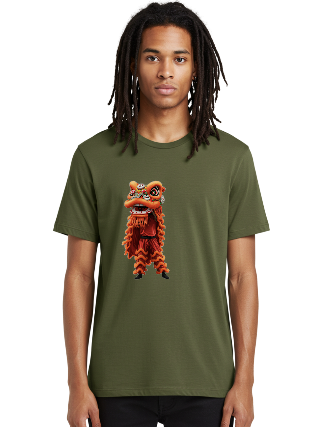 Chinese-Lion-Dance-Costume Men'S Graphic Tee, 100% Cotton, Comfortable Casual Summer Wear, Machine Washable, Chinese Lion Dance, Traditional Costume, Cultural Heritage, Mythical Creature, Vibrant Colors, Lively Performance, Intricate Design, Baa294 8