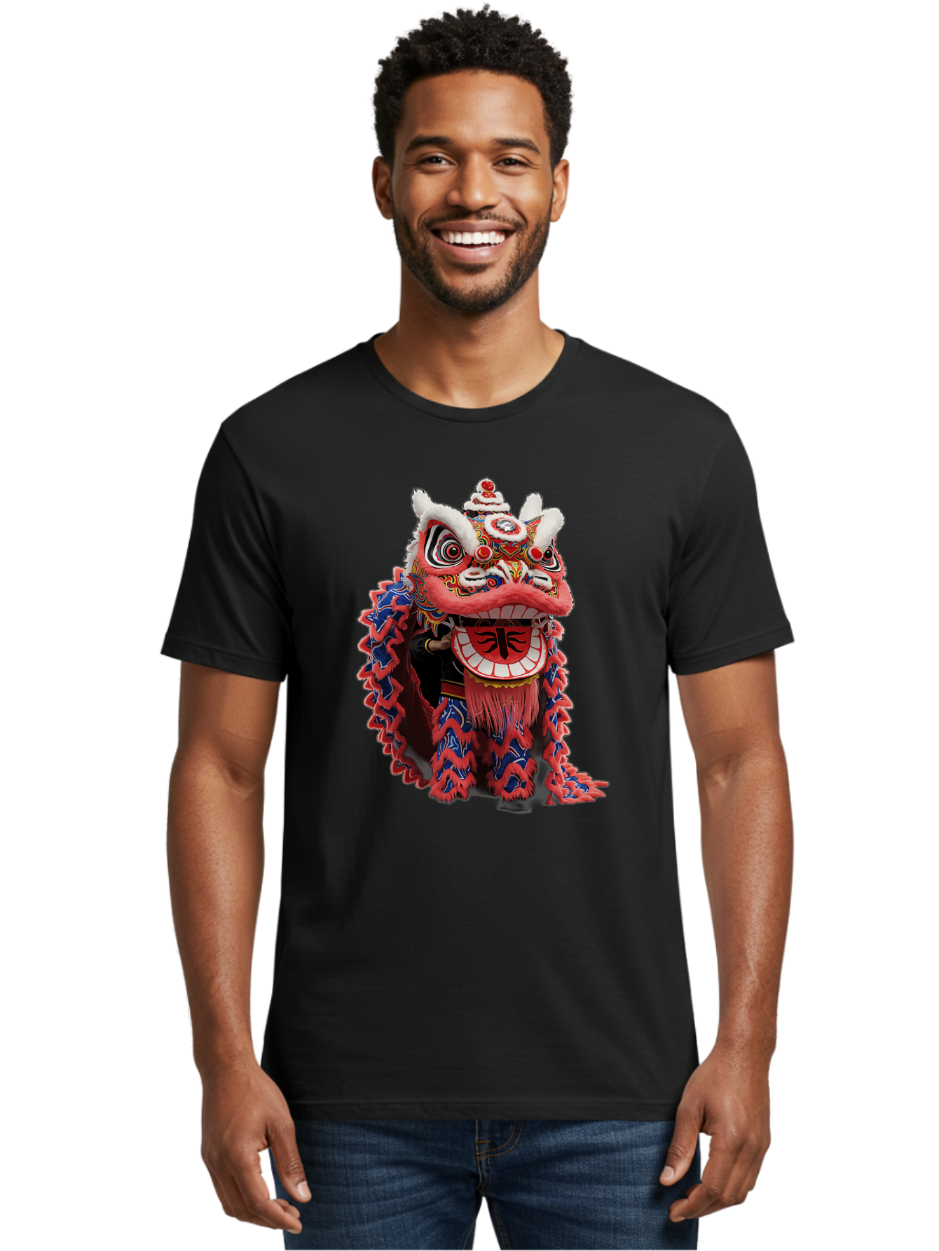 Chinese-Lion-Dance-Head Men'S Graphic Tee, 100% Cotton, Comfortable Casual Summer Wear, Machine Washable, Lion Dance Costume, Traditional Chinese Lion, Cultural Heritage, Festive Celebrations, Vibrant Colors, Intricate Designs, Baa295 12