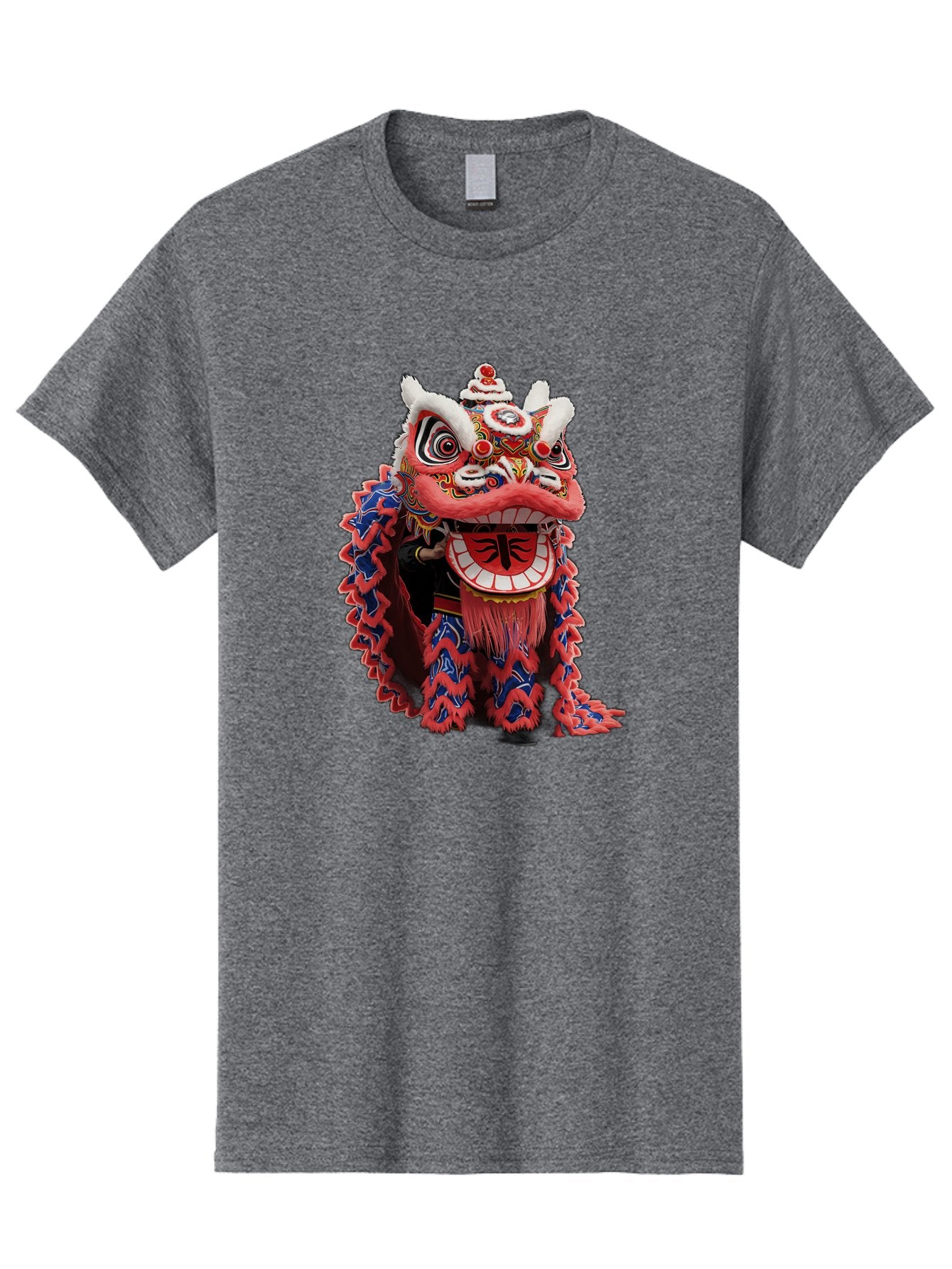 Chinese-Lion-Dance-Head Men'S Graphic Tee, 100% Cotton, Comfortable Casual Summer Wear, Machine Washable, Lion Dance Costume, Traditional Chinese Lion, Cultural Heritage, Festive Celebrations, Vibrant Colors, Intricate Designs, Baa295