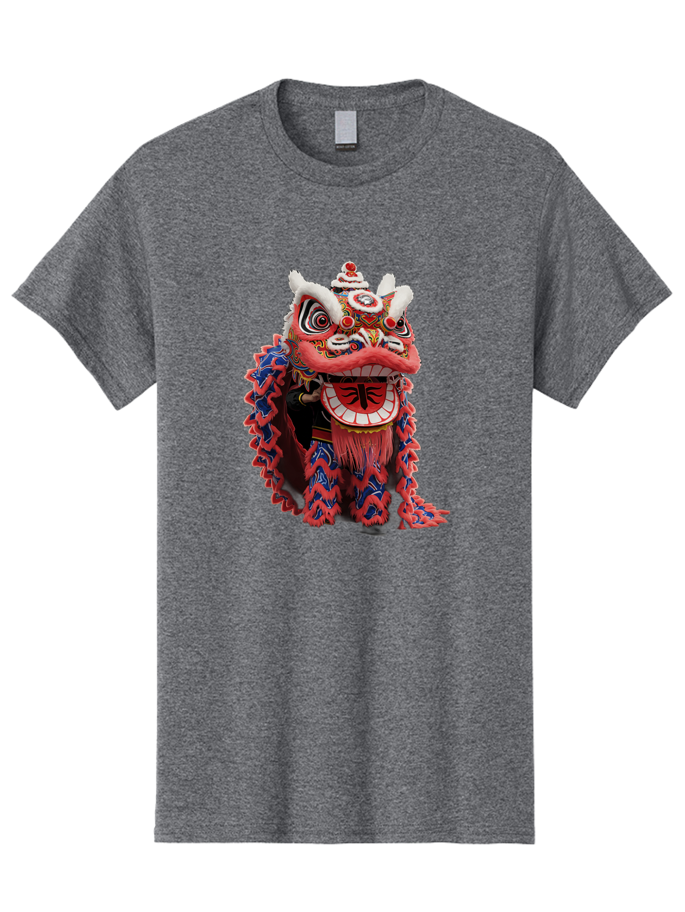 Chinese-Lion-Dance-Head Men'S Graphic Tee, 100% Cotton, Comfortable Casual Summer Wear, Machine Washable, Lion Dance Costume, Traditional Chinese Lion, Cultural Heritage, Festive Celebrations, Vibrant Colors, Intricate Designs, Baa295 21