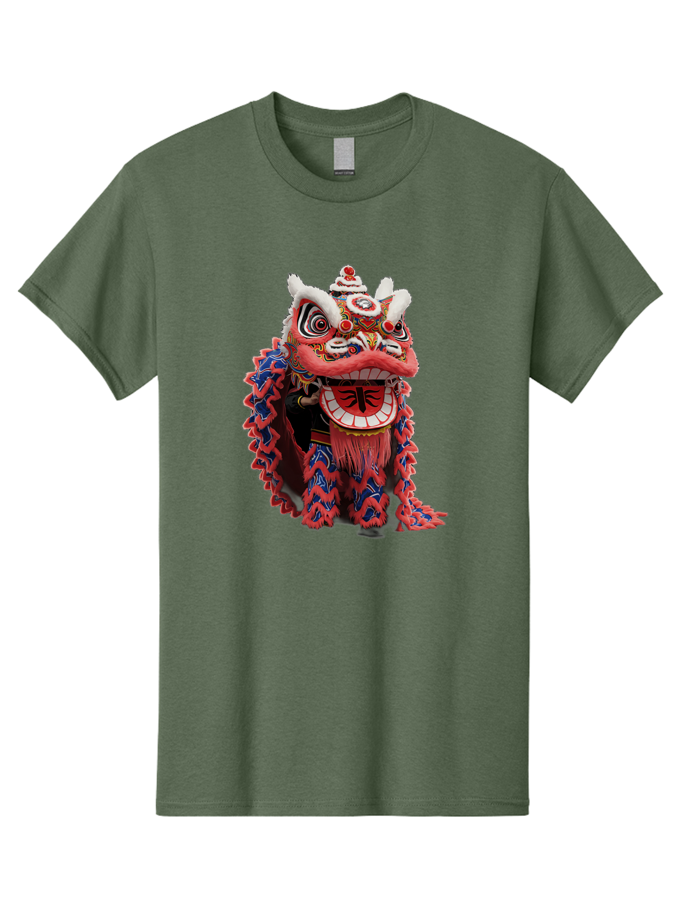 Chinese-Lion-Dance-Head Men'S Graphic Tee, 100% Cotton, Comfortable Casual Summer Wear, Machine Washable, Lion Dance Costume, Traditional Chinese Lion, Cultural Heritage, Festive Celebrations, Vibrant Colors, Intricate Designs, Baa295 5