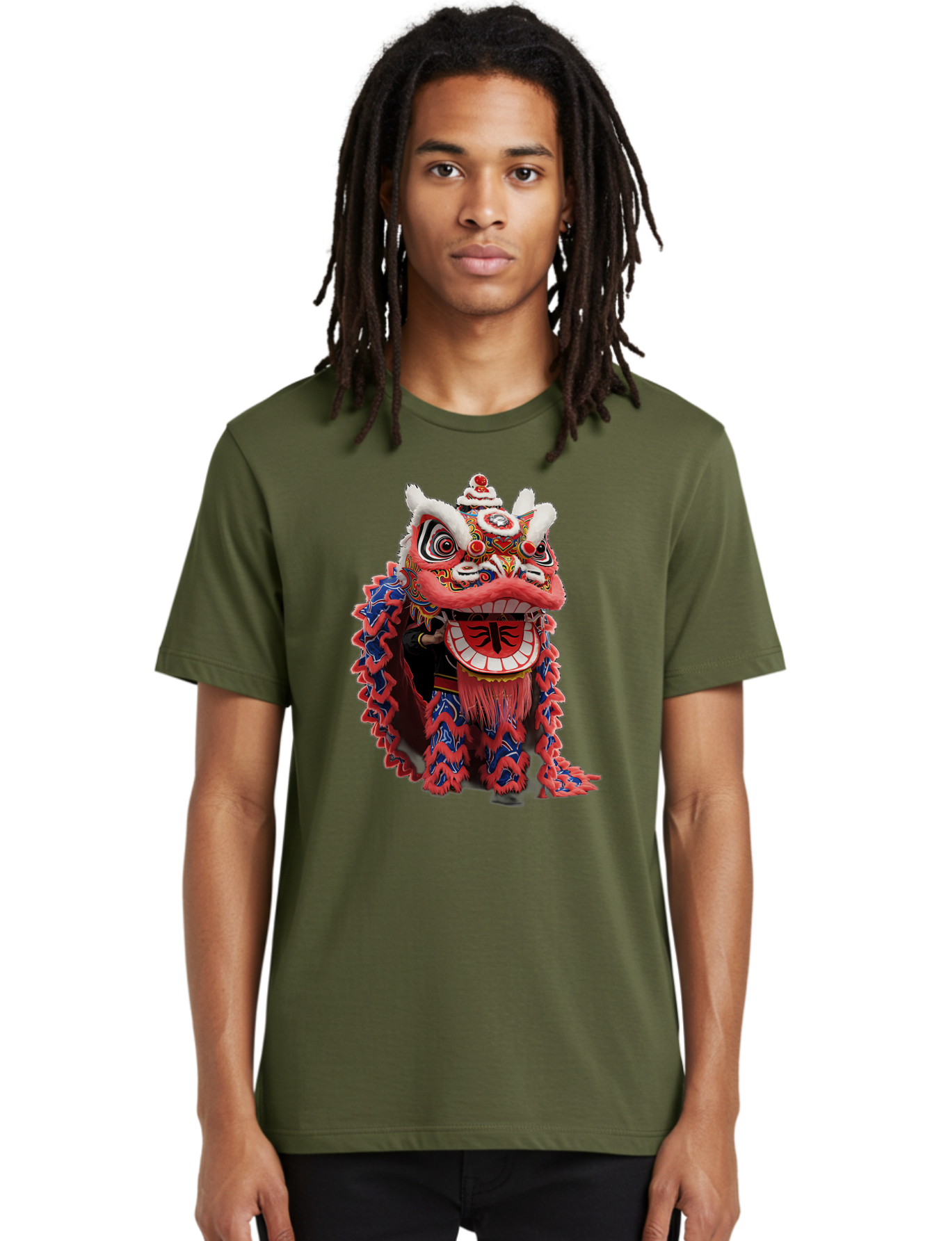 Chinese-Lion-Dance-Head Men'S Graphic Tee, 100% Cotton, Comfortable Casual Summer Wear, Machine Washable, Lion Dance Costume, Traditional Chinese Lion, Cultural Heritage, Festive Celebrations, Vibrant Colors, Intricate Designs, Baa295 6