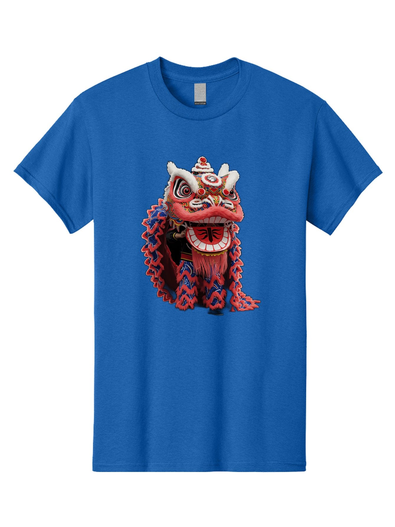 Chinese-Lion-Dance-Head Men'S Graphic Tee, 100% Cotton, Comfortable Casual Summer Wear, Machine Washable, Lion Dance Costume, Traditional Chinese Lion, Cultural Heritage, Festive Celebrations, Vibrant Colors, Intricate Designs, Baa295