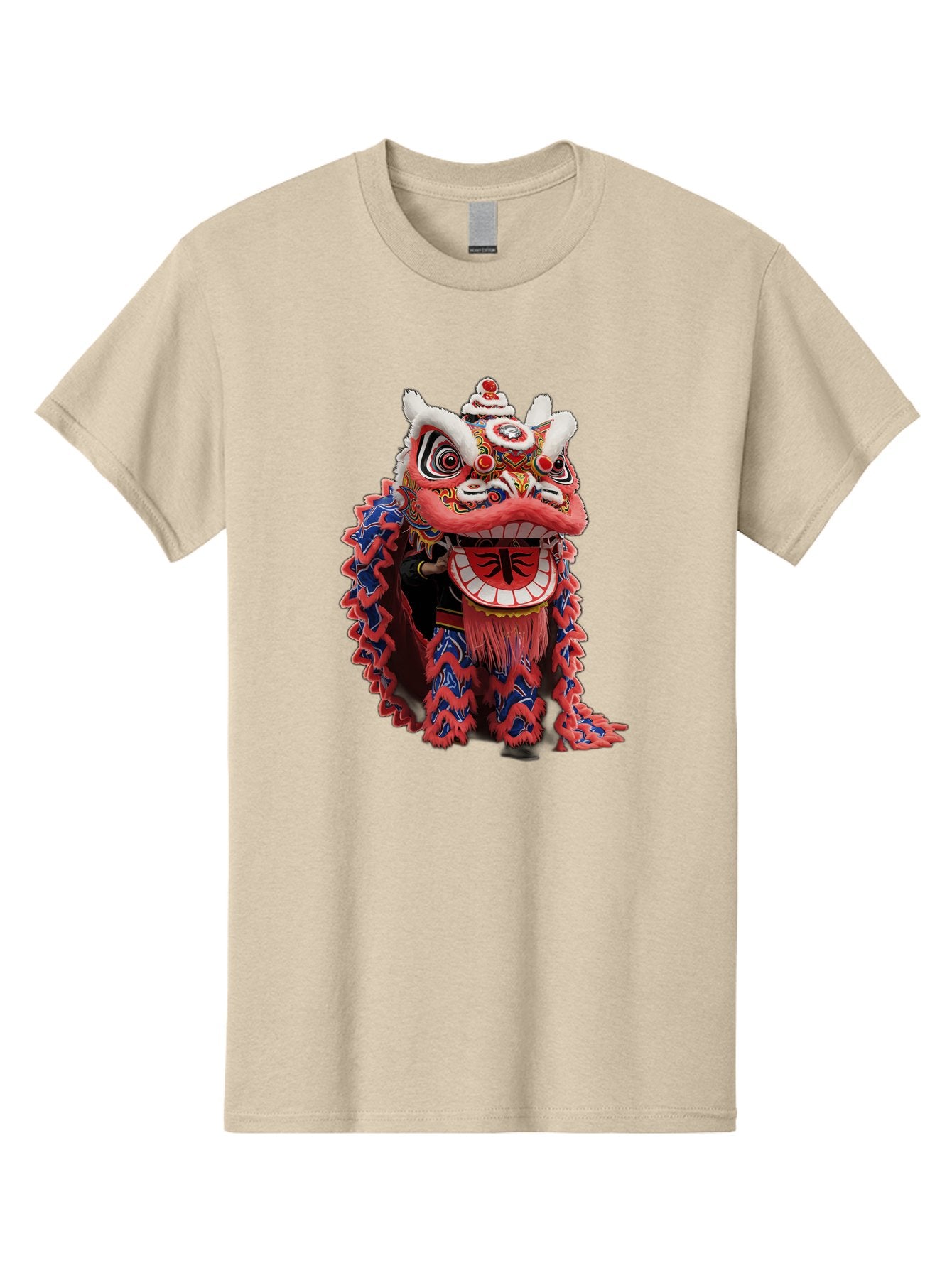 Chinese-Lion-Dance-Head Men'S Graphic Tee, 100% Cotton, Comfortable Casual Summer Wear, Machine Washable, Lion Dance Costume, Traditional Chinese Lion, Cultural Heritage, Festive Celebrations, Vibrant Colors, Intricate Designs, Baa295 15