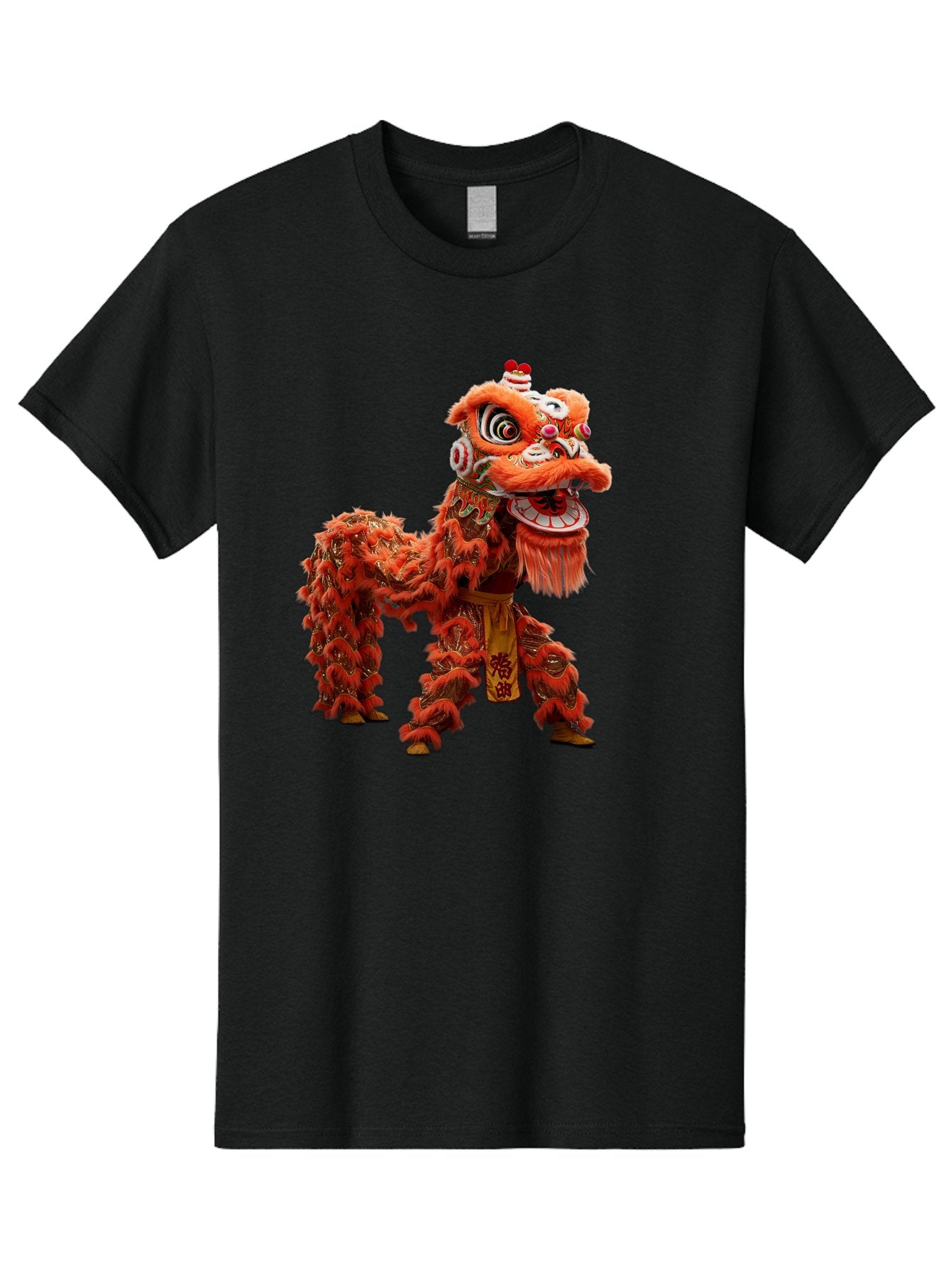 Chinese-Lion-Dance Men'S Graphic Tee, 100% Cotton, Comfortable Casual Summer Wear, Machine Washable, Lion Dance Costume, Traditional Chinese Dance, Cultural Heritage, Vibrant Orange, Festive Atmosphere, Intricate Designs, Mythical Creature, Baa296 11