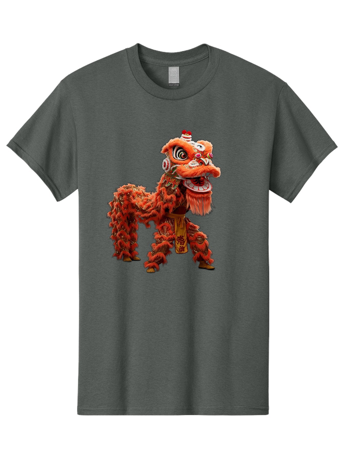 Chinese-Lion-Dance Men'S Graphic Tee, 100% Cotton, Comfortable Casual Summer Wear, Machine Washable, Lion Dance Costume, Traditional Chinese Dance, Cultural Heritage, Vibrant Orange, Festive Atmosphere, Intricate Designs, Mythical Creature, Baa296