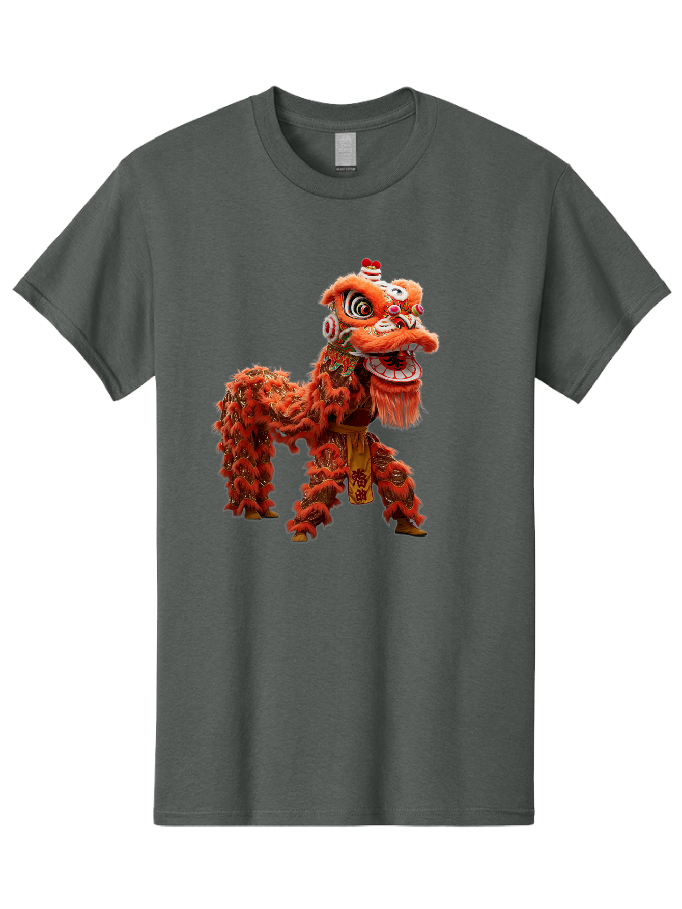 Chinese-Lion-Dance Men'S Graphic Tee, 100% Cotton, Comfortable Casual Summer Wear, Machine Washable, Lion Dance Costume, Traditional Chinese Dance, Cultural Heritage, Vibrant Orange, Festive Atmosphere, Intricate Designs, Mythical Creature, Baa296 19