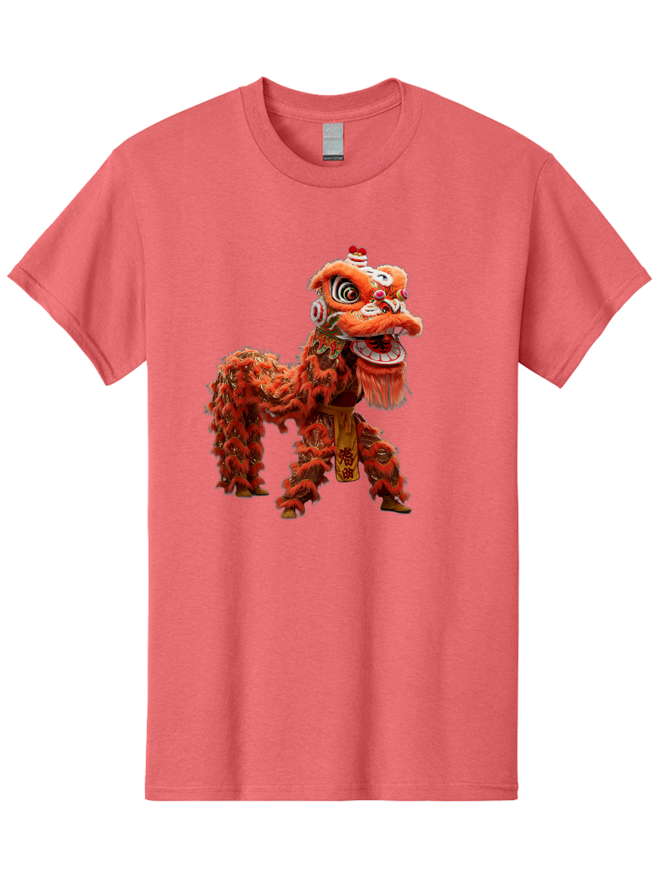 Chinese-Lion-Dance Men'S Graphic Tee, 100% Cotton, Comfortable Casual Summer Wear, Machine Washable, Lion Dance Costume, Traditional Chinese Dance, Cultural Heritage, Vibrant Orange, Festive Atmosphere, Intricate Designs, Mythical Creature, Baa296 21