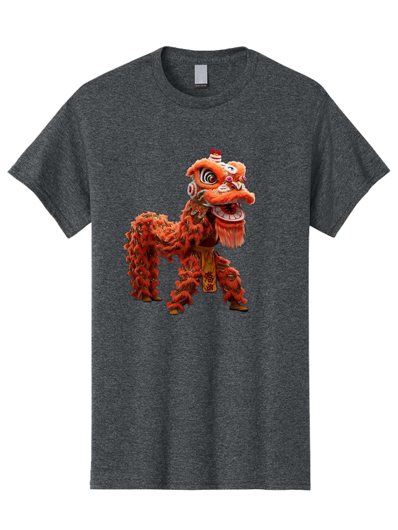 Chinese-Lion-Dance Men'S Graphic Tee, 100% Cotton, Comfortable Casual Summer Wear, Machine Washable, Lion Dance Costume, Traditional Chinese Dance, Cultural Heritage, Vibrant Orange, Festive Atmosphere, Intricate Designs, Mythical Creature, Baa296 8