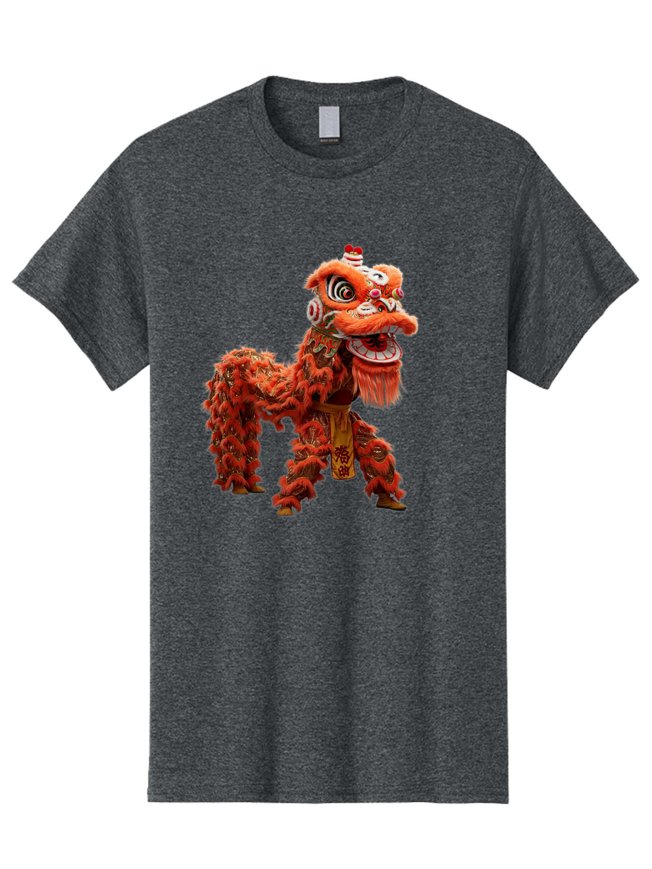 Chinese-Lion-Dance Men'S Graphic Tee, 100% Cotton, Comfortable Casual Summer Wear, Machine Washable, Lion Dance Costume, Traditional Chinese Dance, Cultural Heritage, Vibrant Orange, Festive Atmosphere, Intricate Designs, Mythical Creature, Baa296 11
