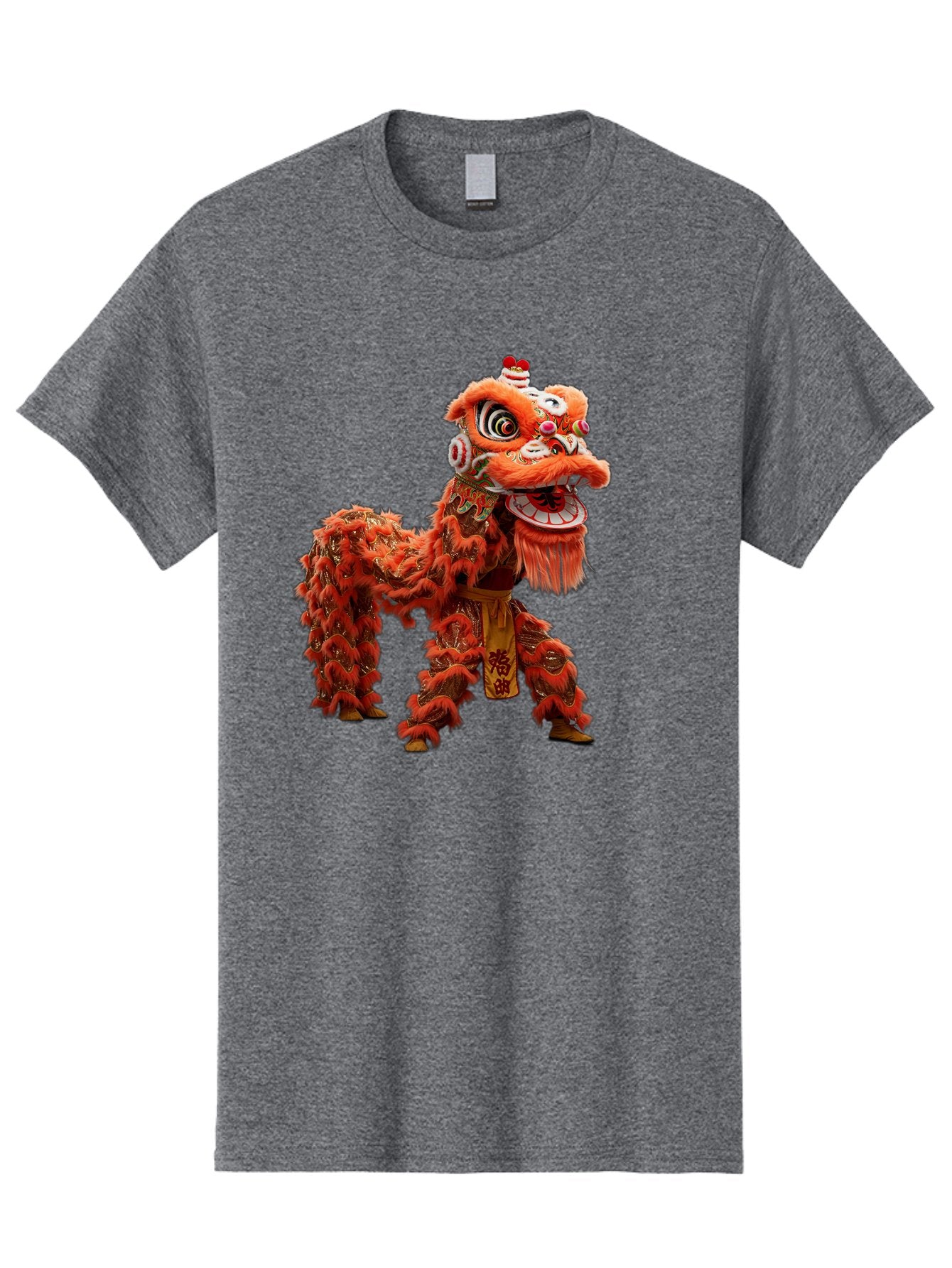 Chinese-Lion-Dance Men'S Graphic Tee, 100% Cotton, Comfortable Casual Summer Wear, Machine Washable, Lion Dance Costume, Traditional Chinese Dance, Cultural Heritage, Vibrant Orange, Festive Atmosphere, Intricate Designs, Mythical Creature, Baa296 3