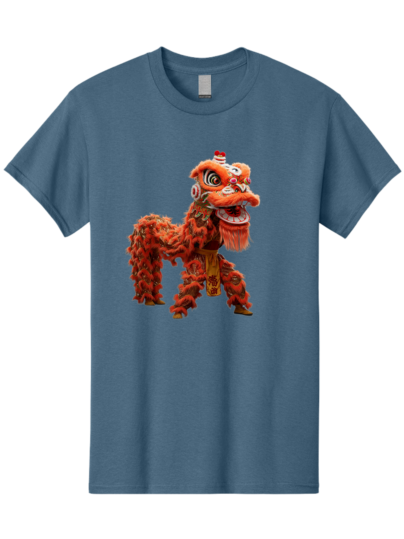 Chinese-Lion-Dance Men'S Graphic Tee, 100% Cotton, Comfortable Casual Summer Wear, Machine Washable, Lion Dance Costume, Traditional Chinese Dance, Cultural Heritage, Vibrant Orange, Festive Atmosphere, Intricate Designs, Mythical Creature, Baa296 5