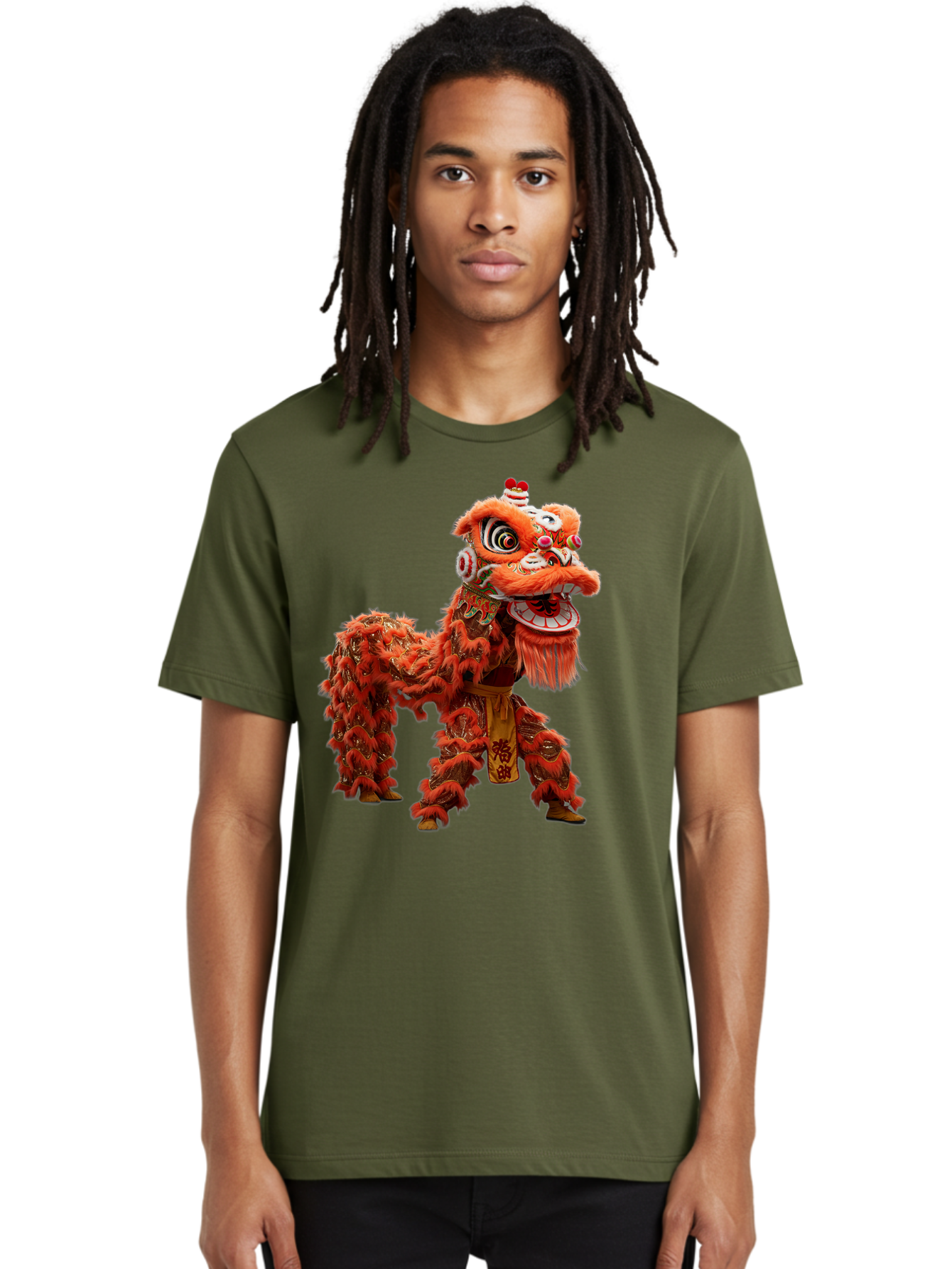 Chinese-Lion-Dance Men'S Graphic Tee, 100% Cotton, Comfortable Casual Summer Wear, Machine Washable, Lion Dance Costume, Traditional Chinese Dance, Cultural Heritage, Vibrant Orange, Festive Atmosphere, Intricate Designs, Mythical Creature, Baa296 30