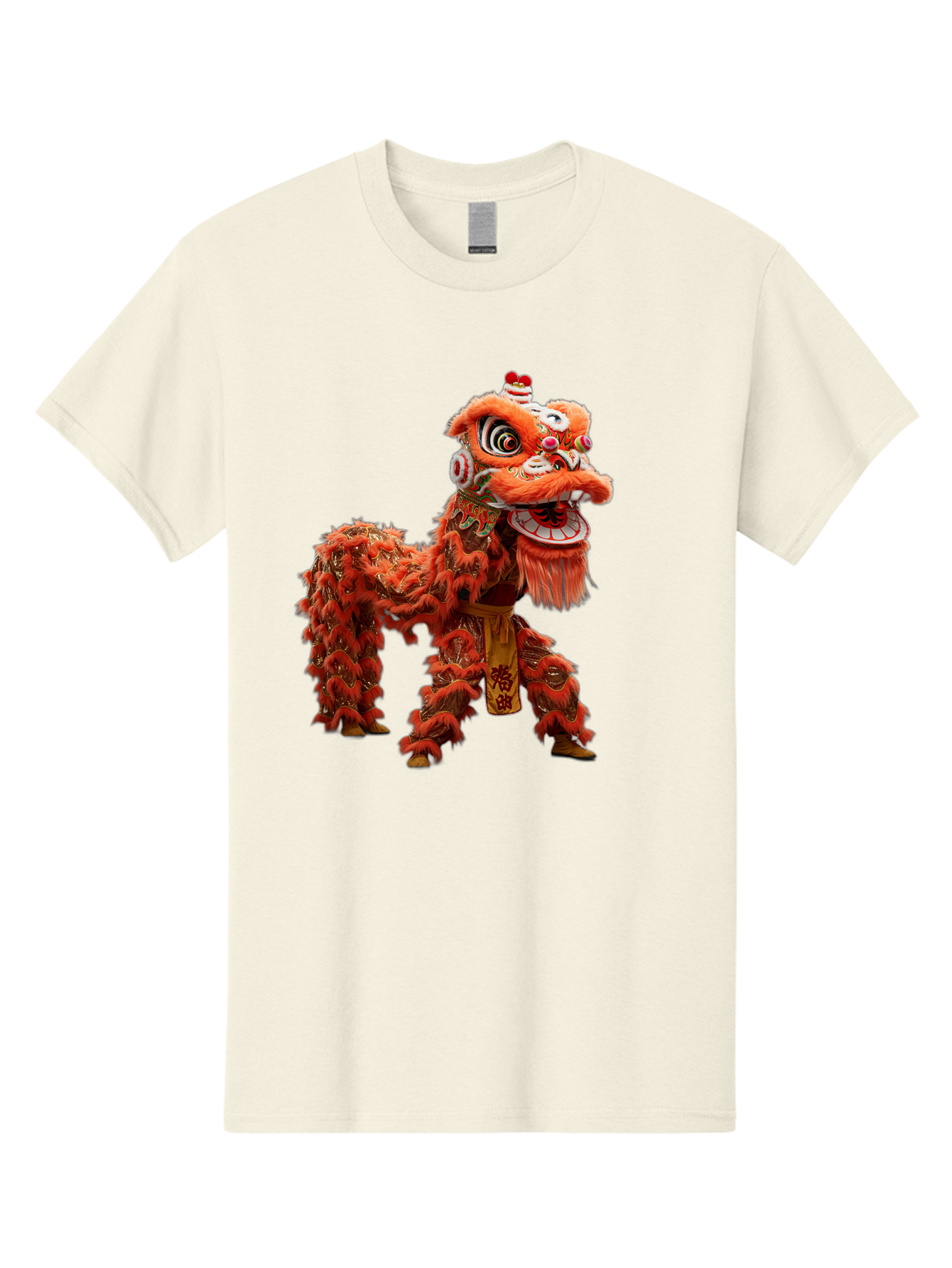 Chinese-Lion-Dance Men'S Graphic Tee, 100% Cotton, Comfortable Casual Summer Wear, Machine Washable, Lion Dance Costume, Traditional Chinese Dance, Cultural Heritage, Vibrant Orange, Festive Atmosphere, Intricate Designs, Mythical Creature, Baa296 3