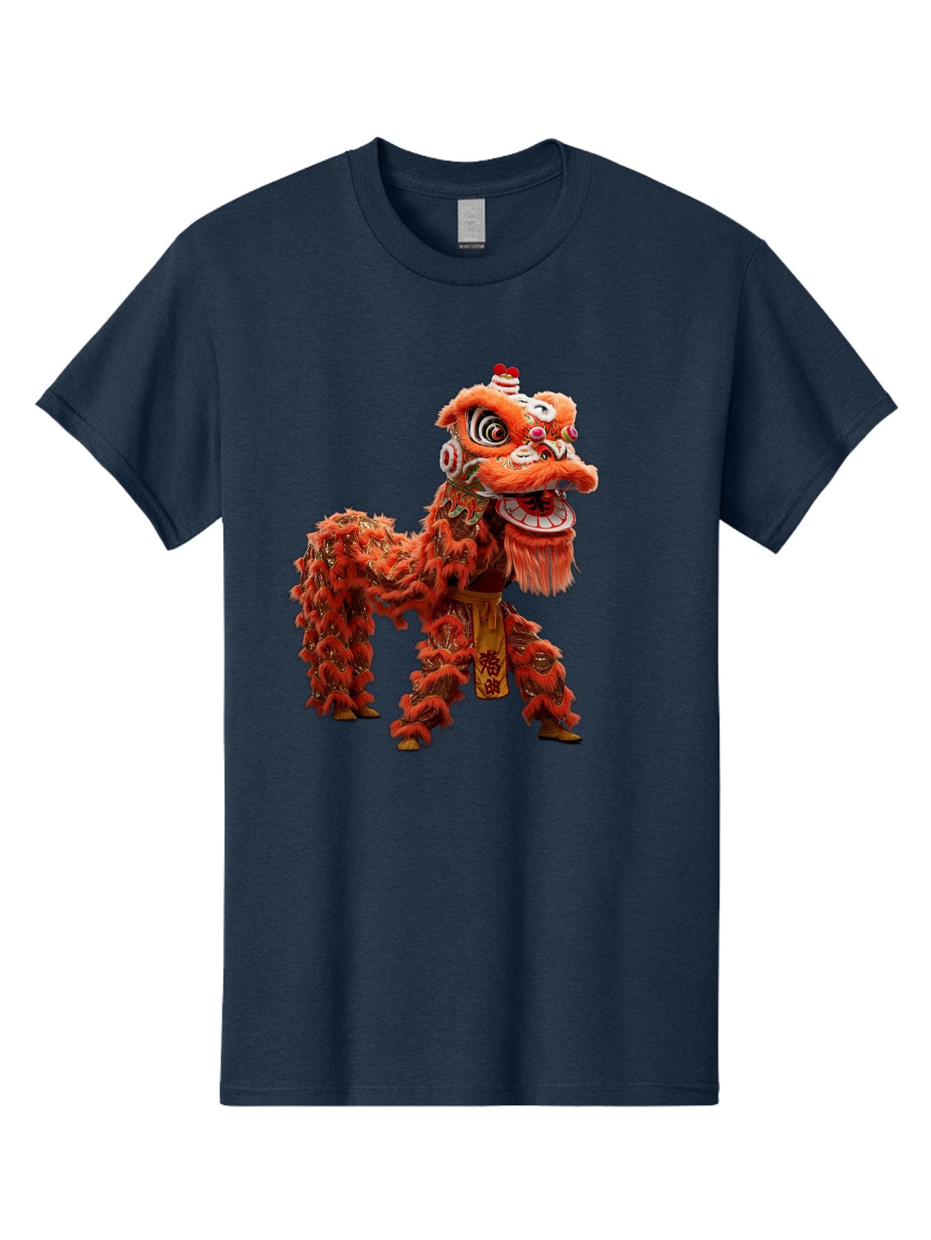 Chinese-Lion-Dance Men'S Graphic Tee, 100% Cotton, Comfortable Casual Summer Wear, Machine Washable, Lion Dance Costume, Traditional Chinese Dance, Cultural Heritage, Vibrant Orange, Festive Atmosphere, Intricate Designs, Mythical Creature, Baa296 7