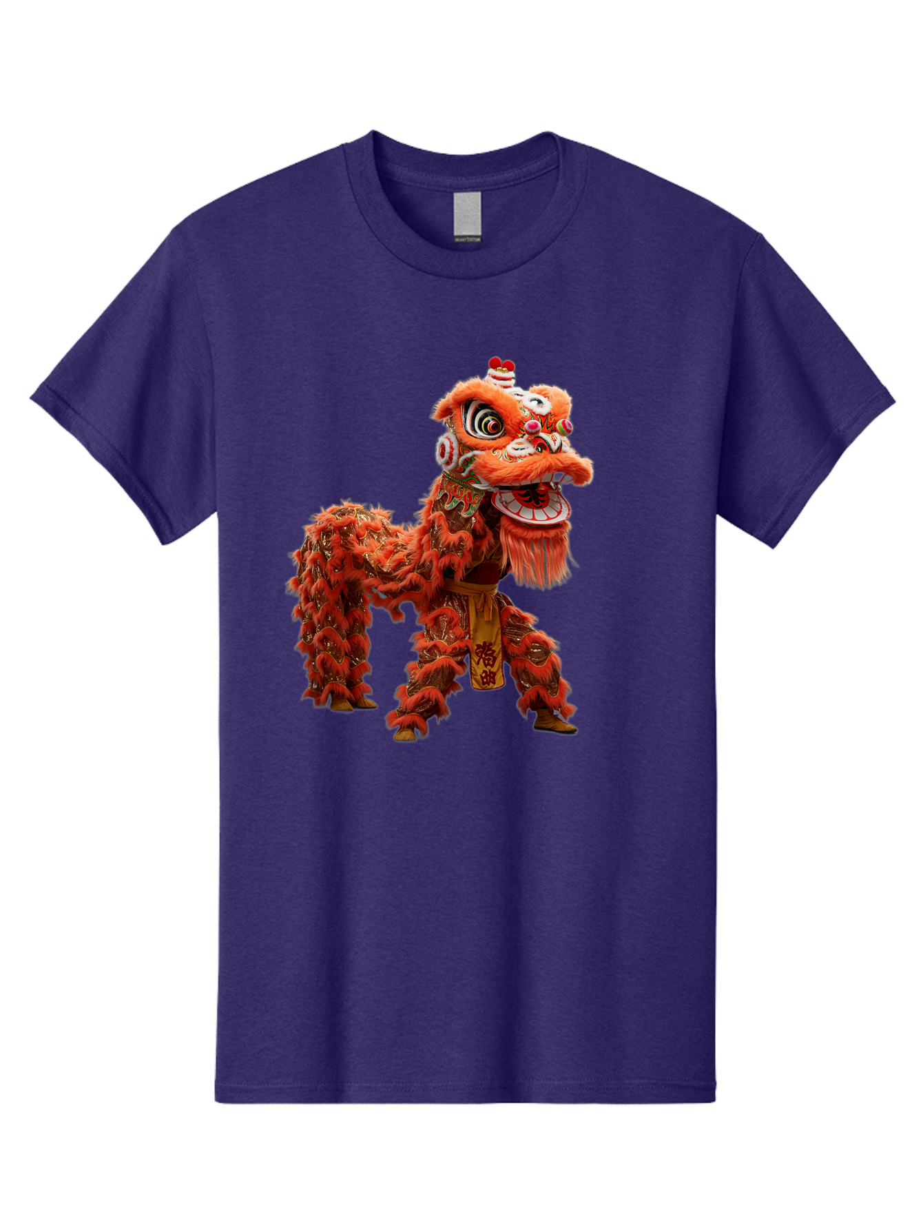 Chinese-Lion-Dance Men'S Graphic Tee, 100% Cotton, Comfortable Casual Summer Wear, Machine Washable, Lion Dance Costume, Traditional Chinese Dance, Cultural Heritage, Vibrant Orange, Festive Atmosphere, Intricate Designs, Mythical Creature, Baa296 9