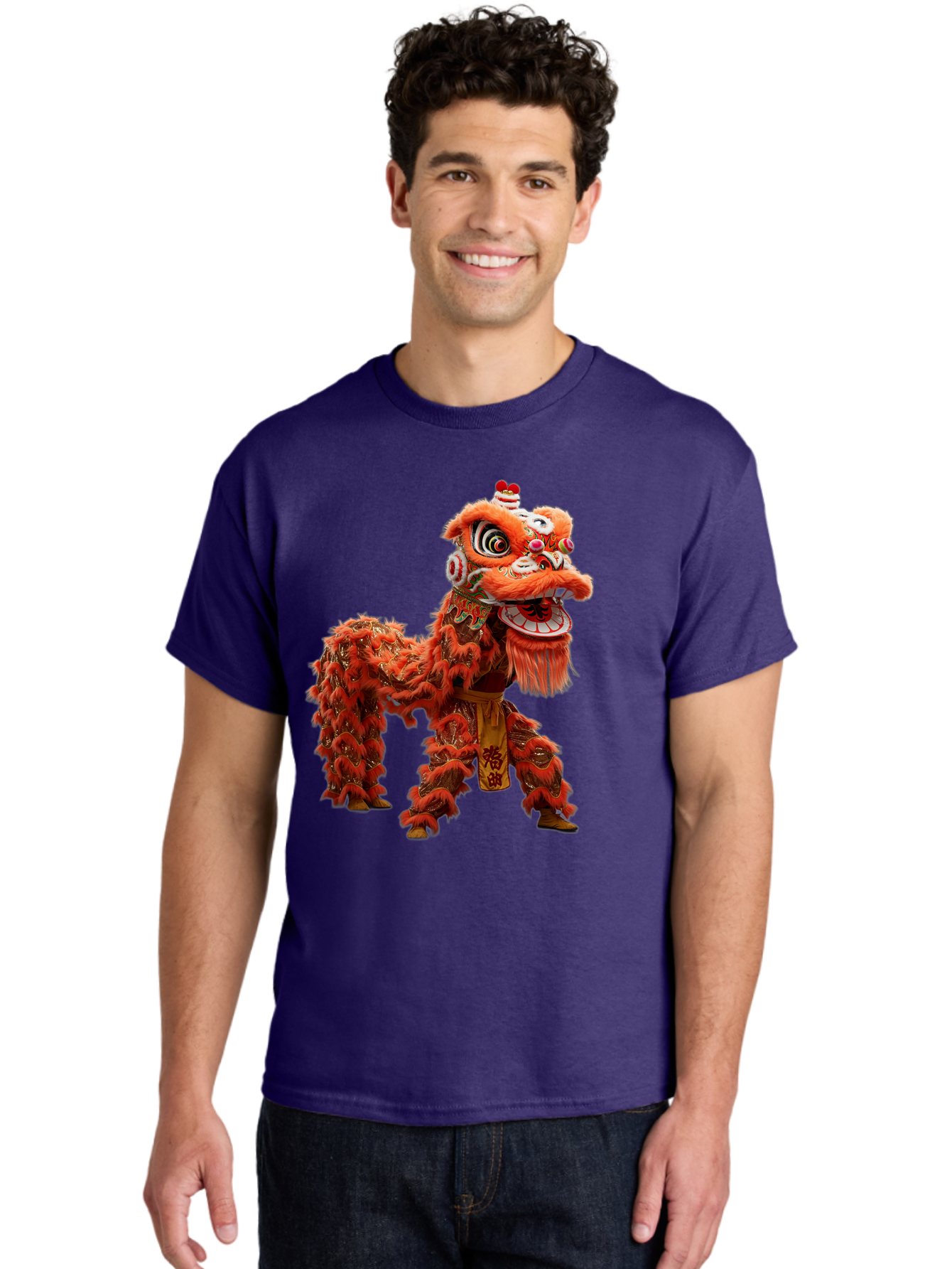 Chinese-Lion-Dance Men'S Graphic Tee, 100% Cotton, Comfortable Casual Summer Wear, Machine Washable, Lion Dance Costume, Traditional Chinese Dance, Cultural Heritage, Vibrant Orange, Festive Atmosphere, Intricate Designs, Mythical Creature, Baa296 10