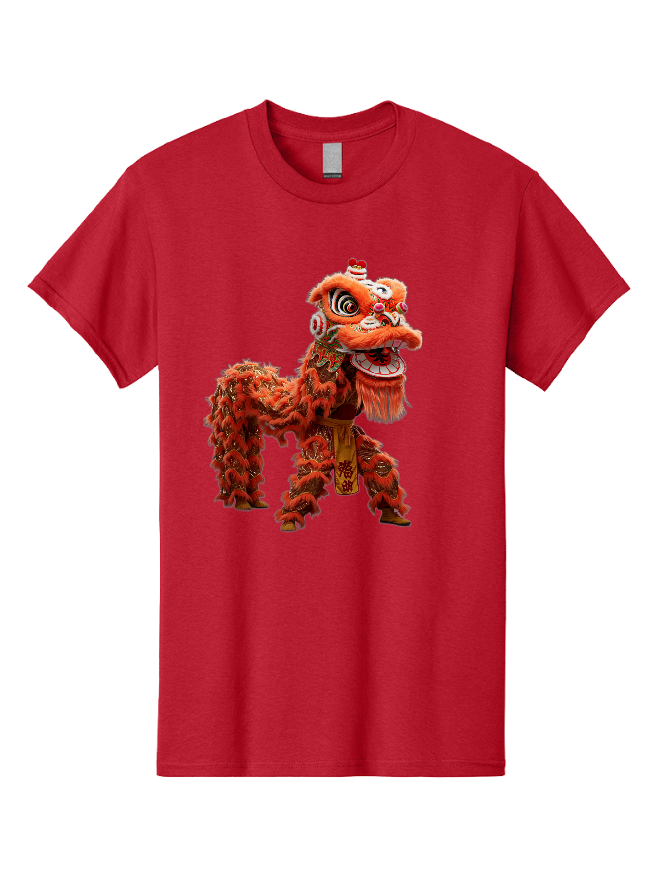 Chinese-Lion-Dance Men'S Graphic Tee, 100% Cotton, Comfortable Casual Summer Wear, Machine Washable, Lion Dance Costume, Traditional Chinese Dance, Cultural Heritage, Vibrant Orange, Festive Atmosphere, Intricate Designs, Mythical Creature, Baa296 27