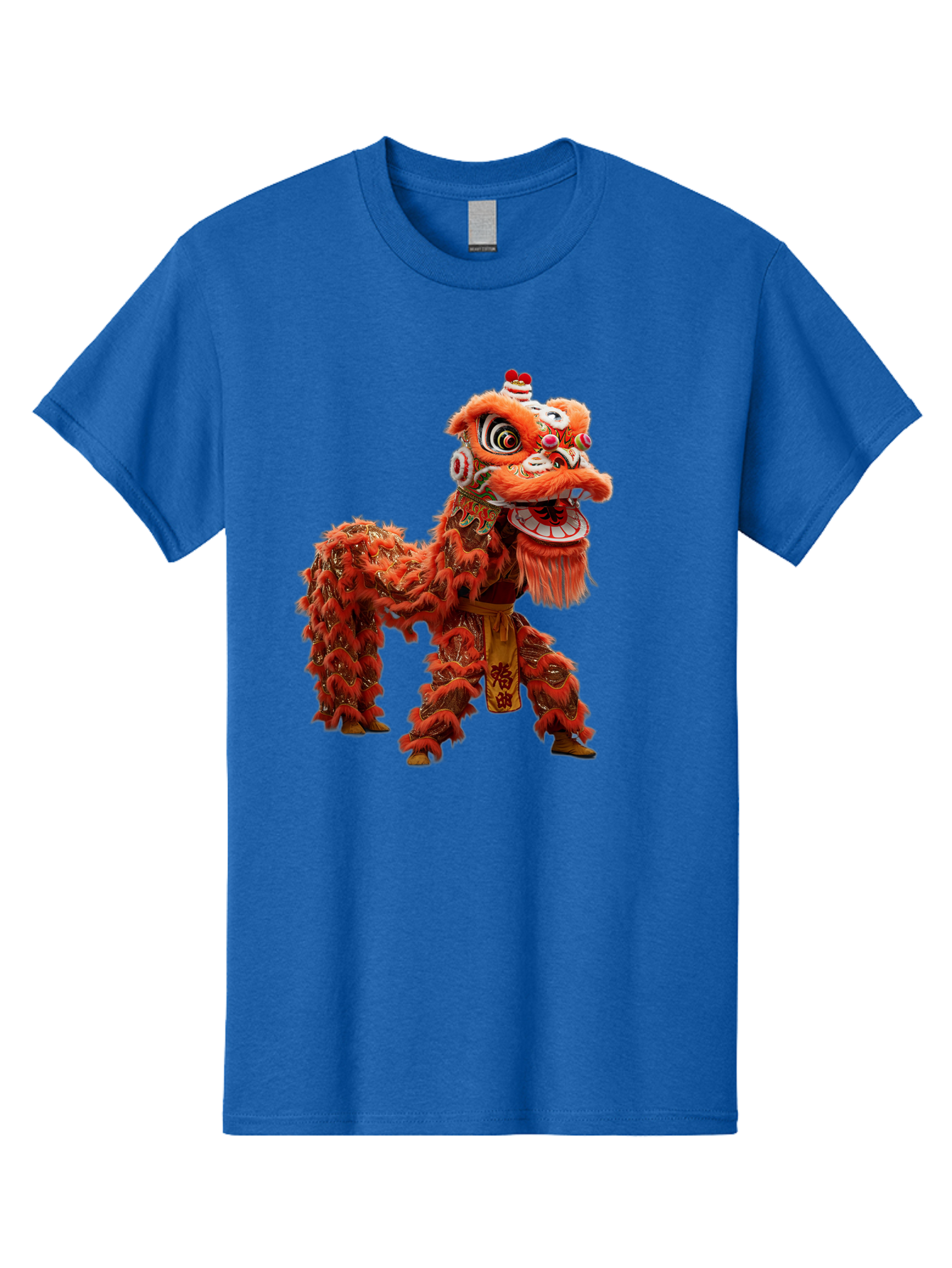 Chinese-Lion-Dance Men'S Graphic Tee, 100% Cotton, Comfortable Casual Summer Wear, Machine Washable, Lion Dance Costume, Traditional Chinese Dance, Cultural Heritage, Vibrant Orange, Festive Atmosphere, Intricate Designs, Mythical Creature, Baa296 23