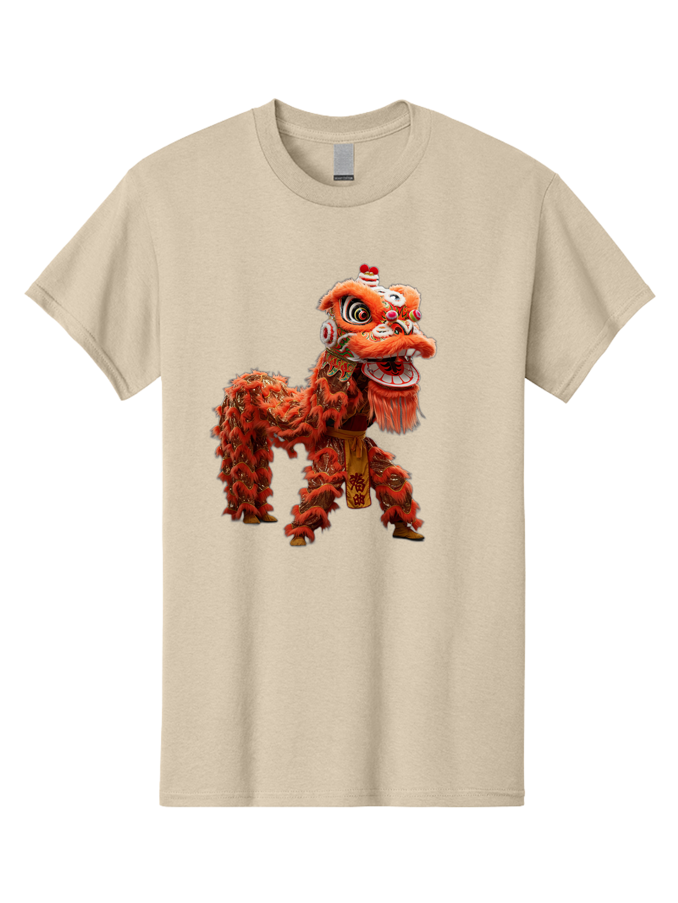 Chinese-Lion-Dance Men'S Graphic Tee, 100% Cotton, Comfortable Casual Summer Wear, Machine Washable, Lion Dance Costume, Traditional Chinese Dance, Cultural Heritage, Vibrant Orange, Festive Atmosphere, Intricate Designs, Mythical Creature, Baa296 13