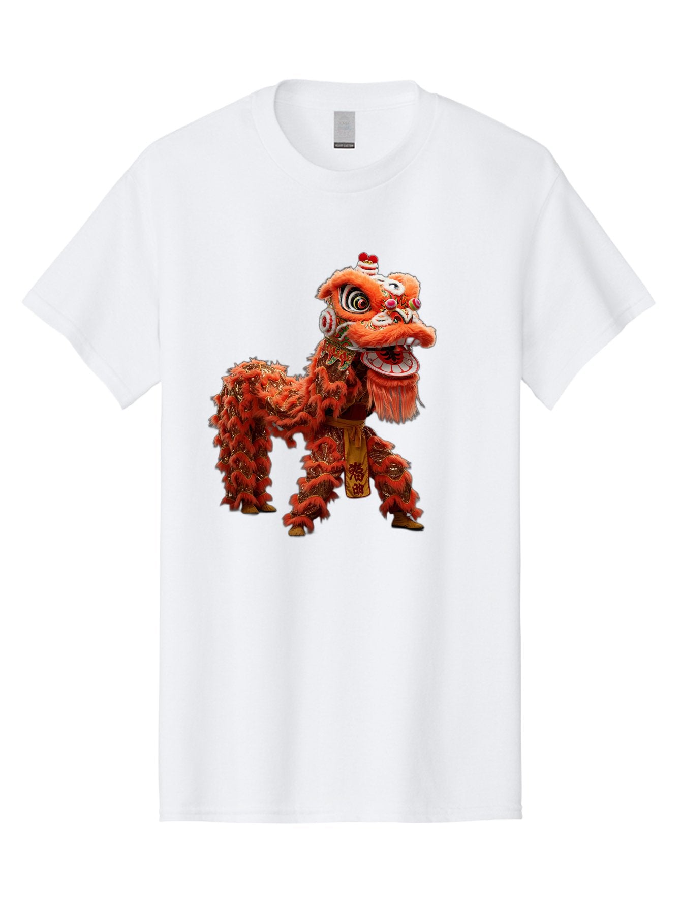Chinese-Lion-Dance Men'S Graphic Tee, 100% Cotton, Comfortable Casual Summer Wear, Machine Washable, Lion Dance Costume, Traditional Chinese Dance, Cultural Heritage, Vibrant Orange, Festive Atmosphere, Intricate Designs, Mythical Creature, Baa296 5