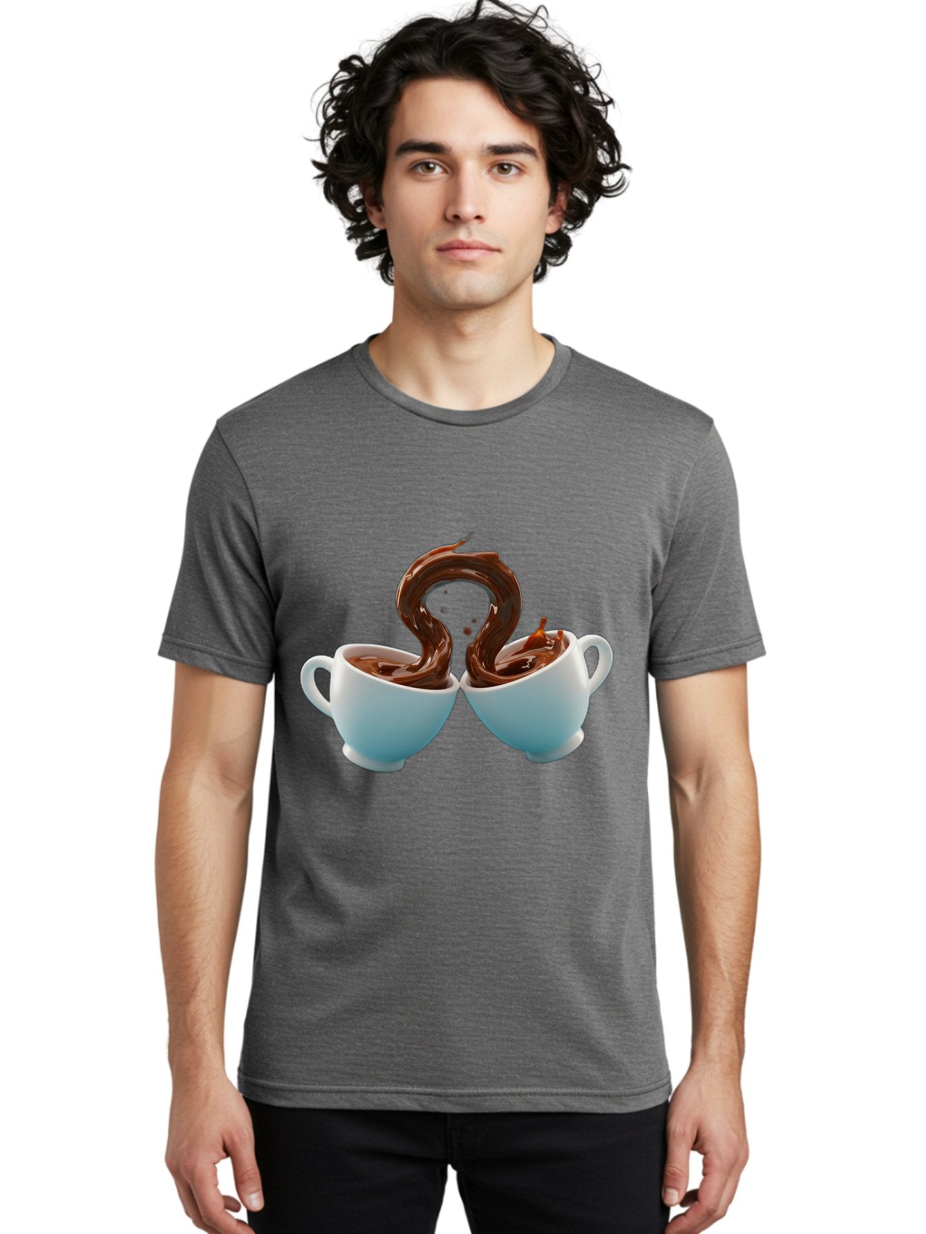 Chocolate-Cups Men'S Graphic Tee, 100% Cotton, Comfortable Casual Summer Wear, Machine Washable, Hot Chocolate, Luxury Hot Chocolate, Rich Chocolate, Flowing Chocolate, Chocolate Splash, Hot Chocolate Cups, White Cup, Delicious Hot Chocolate, Baa299 30