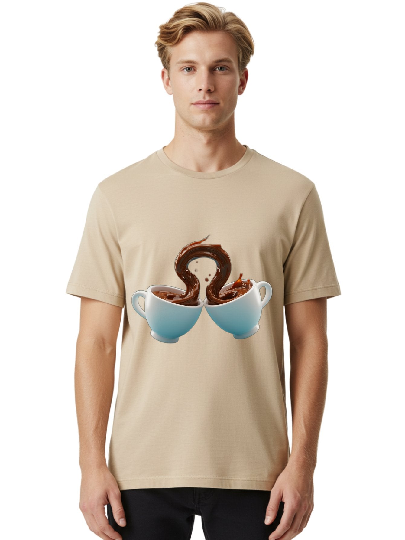 Chocolate-Cups Men'S Graphic Tee, 100% Cotton, Comfortable Casual Summer Wear, Machine Washable, Hot Chocolate, Luxury Hot Chocolate, Rich Chocolate, Flowing Chocolate, Chocolate Splash, Hot Chocolate Cups, White Cup, Delicious Hot Chocolate, Baa299 21