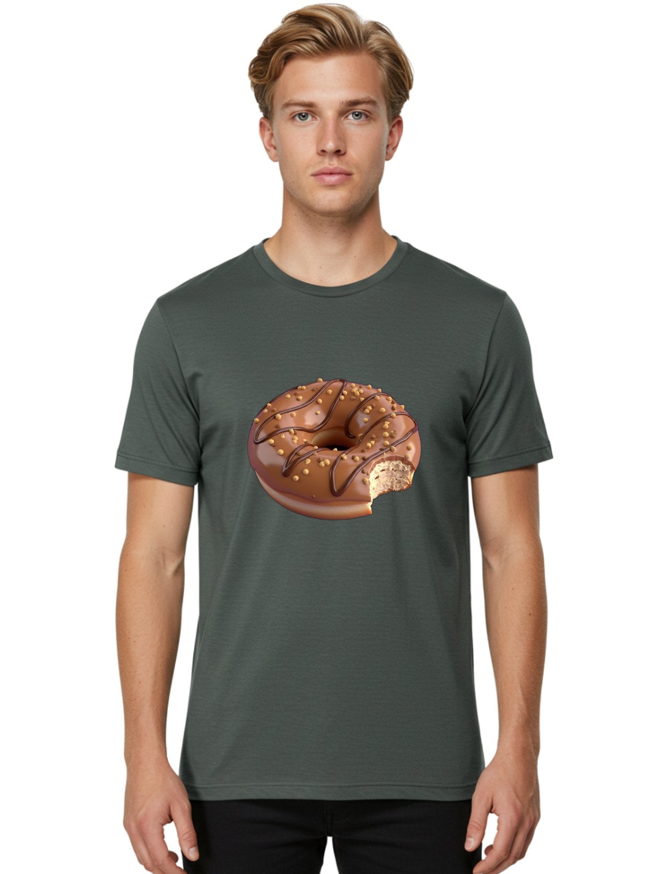 Chocolate-Donut-2 Men'S Graphic Tee, 100% Cotton, Comfortable Casual Summer Wear, Machine Washable, Chocolate Donut, Chocolate Frosting, Donut With Nuts, Chocolate Glaze, Donut With Sprinkles, Sweet Treat, Baked Goods, Doughnut Delight, Baa301 24