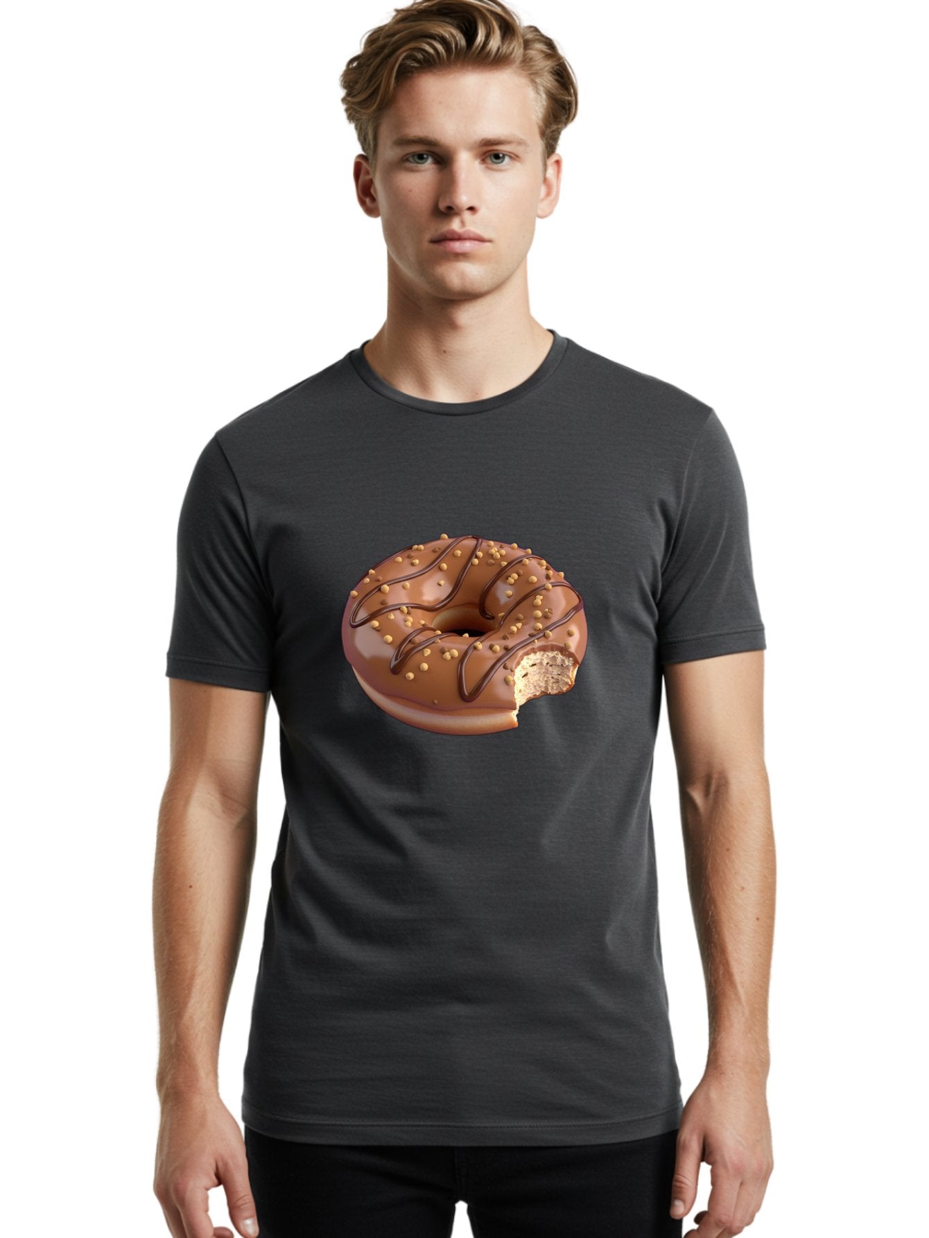 Chocolate-Donut-2 Men'S Graphic Tee, 100% Cotton, Comfortable Casual Summer Wear, Machine Washable, Chocolate Donut, Chocolate Frosting, Donut With Nuts, Chocolate Glaze, Donut With Sprinkles, Sweet Treat, Baked Goods, Doughnut Delight, Baa301 28
