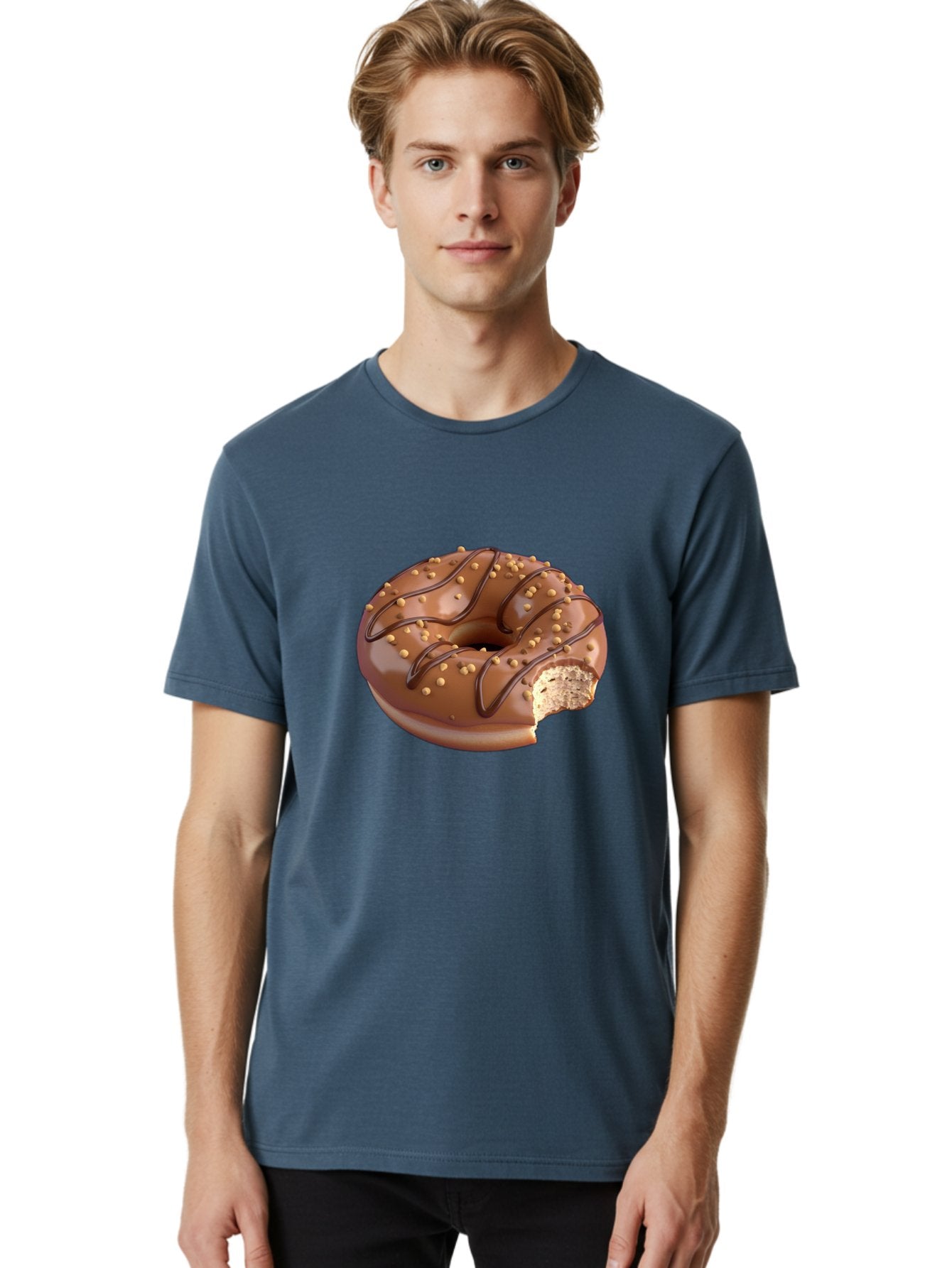 Chocolate-Donut-2 Men'S Graphic Tee, 100% Cotton, Comfortable Casual Summer Wear, Machine Washable, Chocolate Donut, Chocolate Frosting, Donut With Nuts, Chocolate Glaze, Donut With Sprinkles, Sweet Treat, Baked Goods, Doughnut Delight, Baa301 29