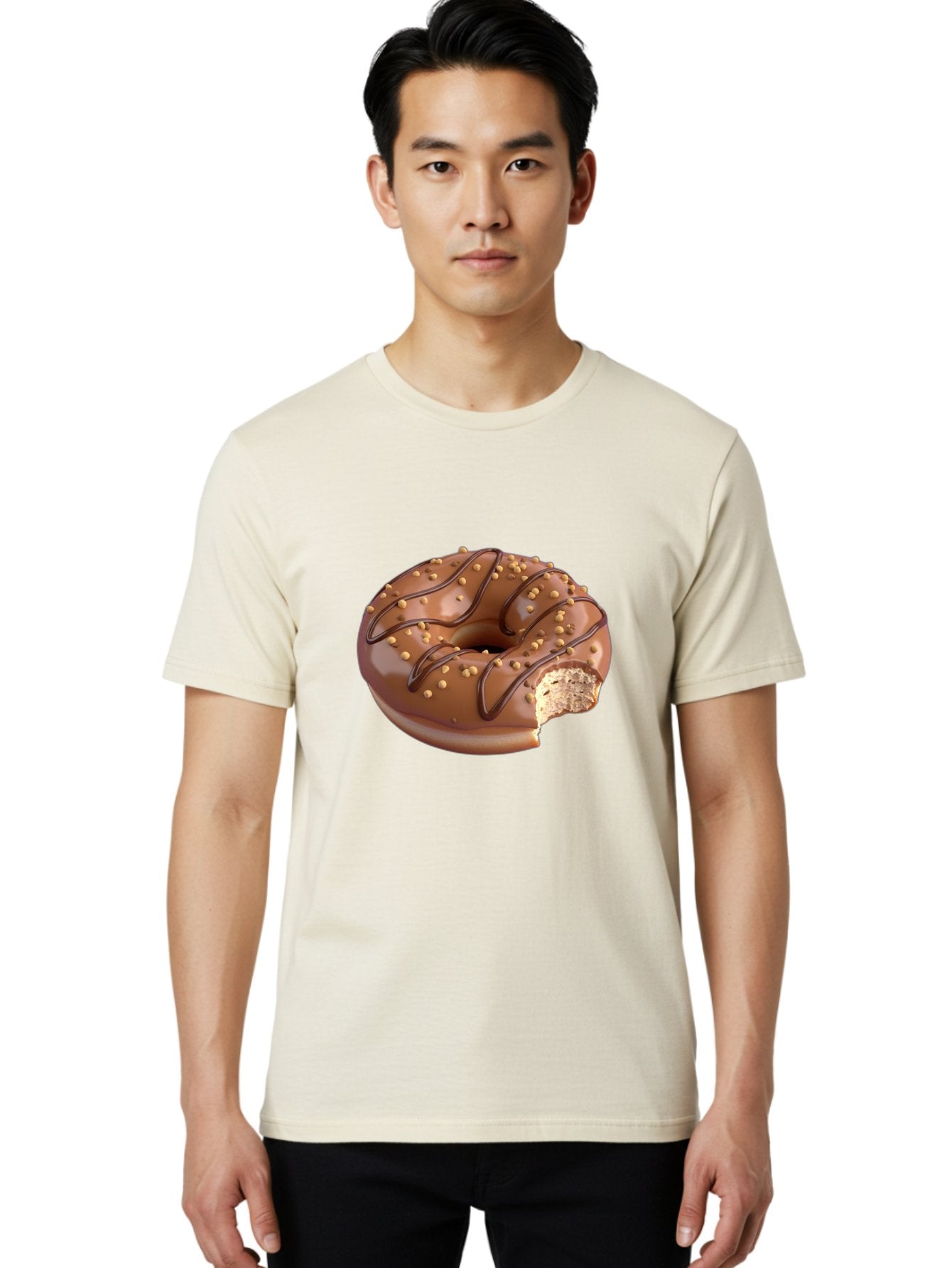 Chocolate-Donut-2 Men'S Graphic Tee, 100% Cotton, Comfortable Casual Summer Wear, Machine Washable, Chocolate Donut, Chocolate Frosting, Donut With Nuts, Chocolate Glaze, Donut With Sprinkles, Sweet Treat, Baked Goods, Doughnut Delight, Baa301 18