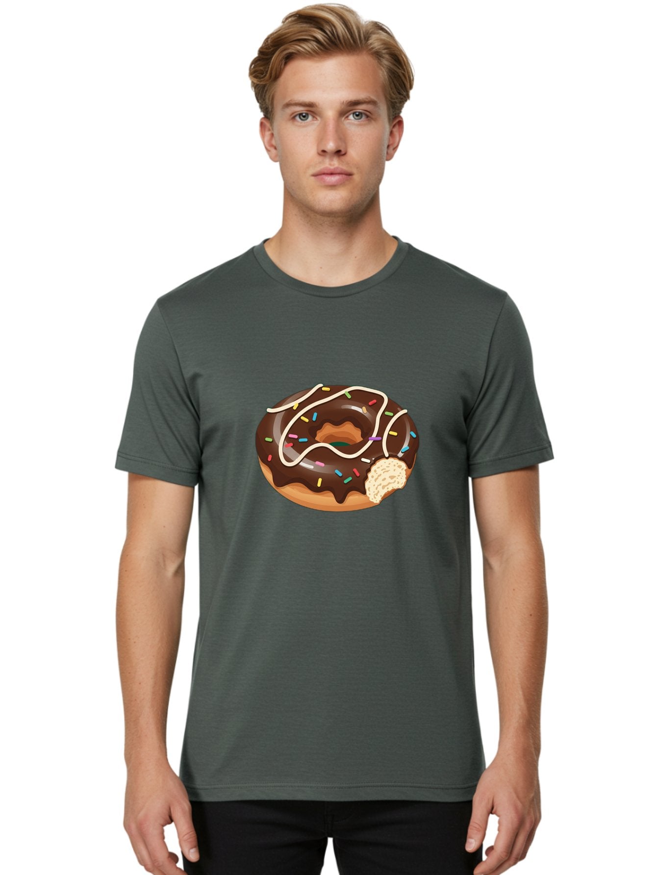 Chocolate-Donut-3 Men'S Graphic Tee, 100% Cotton, Comfortable Casual Summer Wear, Machine Washable, Chocolate Donut With Sprinkles, Sweet Treats, Donut Glaze, Colorful Sprinkles, White Icing, Tasty Desserts, Sweet Tooth, Delicious Donuts, Baa302 20